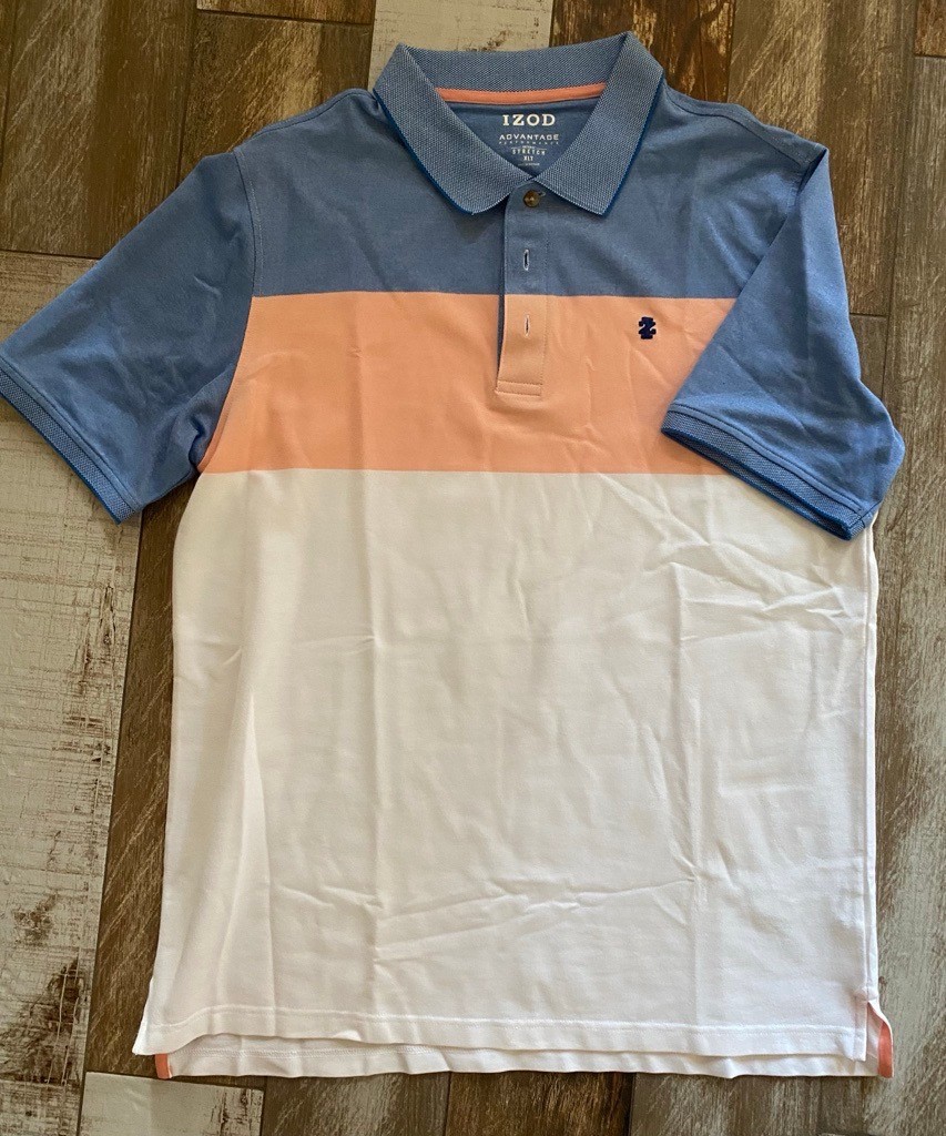 IZOD Shirt Mens XLT Blue, Peach, White Advantage Performance Stretch Golf 60/40 IZOD Shirt Mens XLT Blue, Peach, White Advantage Performance Stretch Golf 60/40