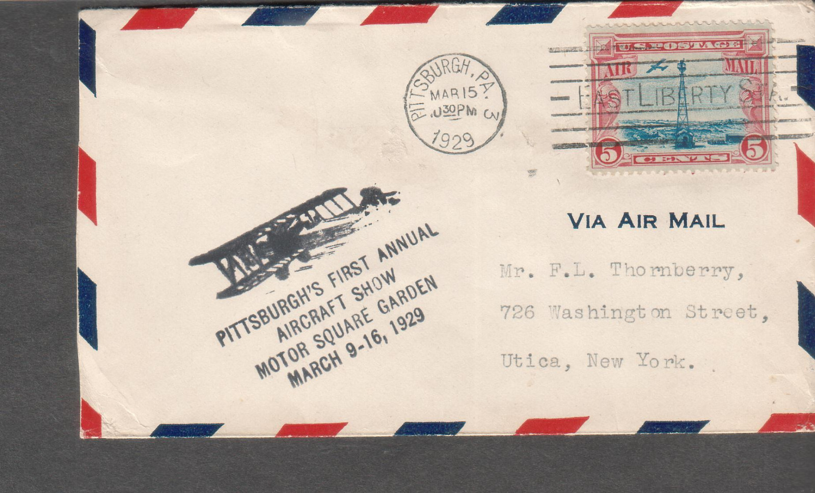 1929 aviation cachet cover Pittsburgh\'s First Annual Aircraft Show