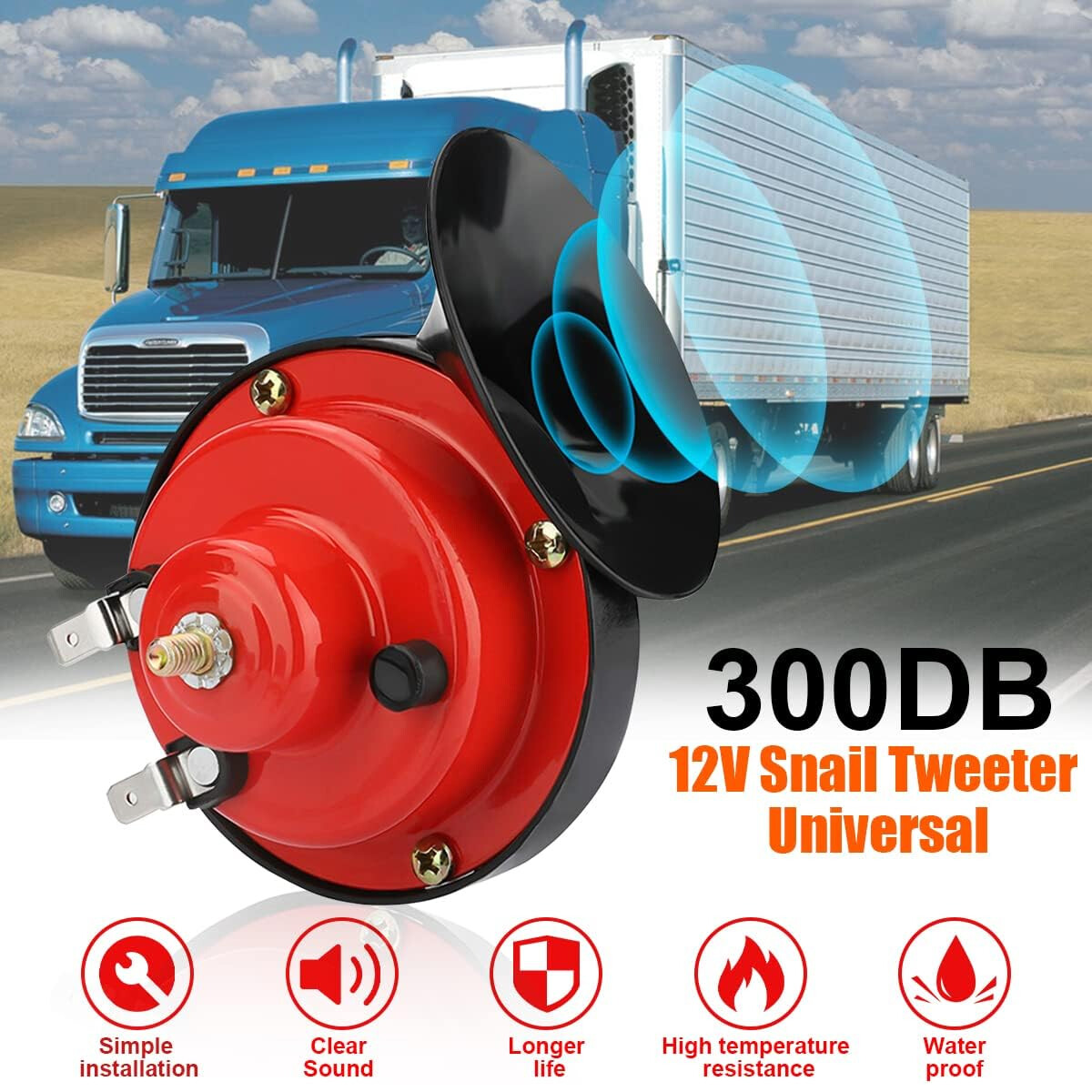 Electric Snail Horn 12V 300DB Super Loud Train Horn Waterproof For Truck SUV