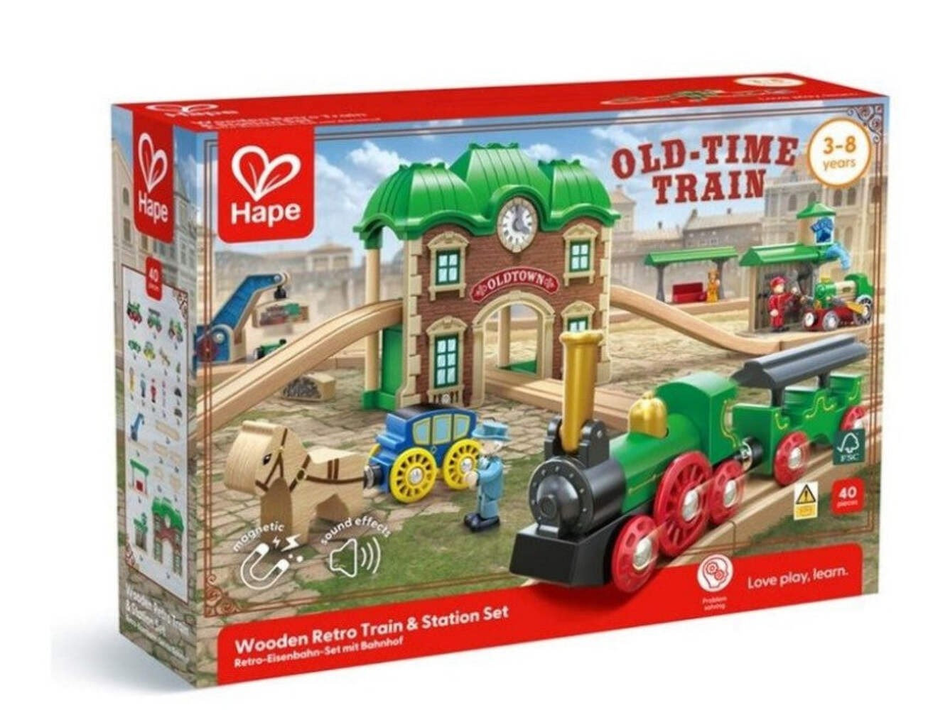 Hape - Wooden Retro Train & Station Set