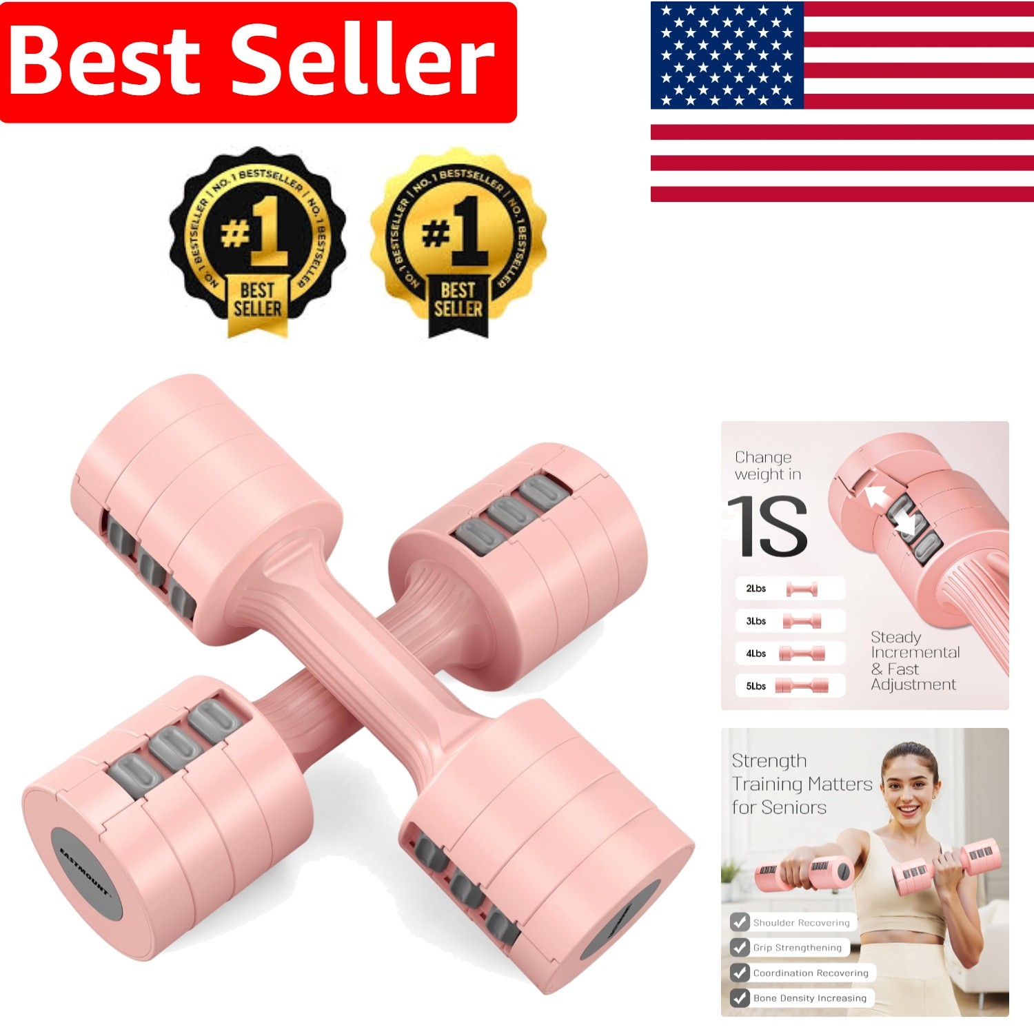 Elegant Adjustable 5 lb Women’s Dumbbell Set - 10 lb Total Weight - Home Gym