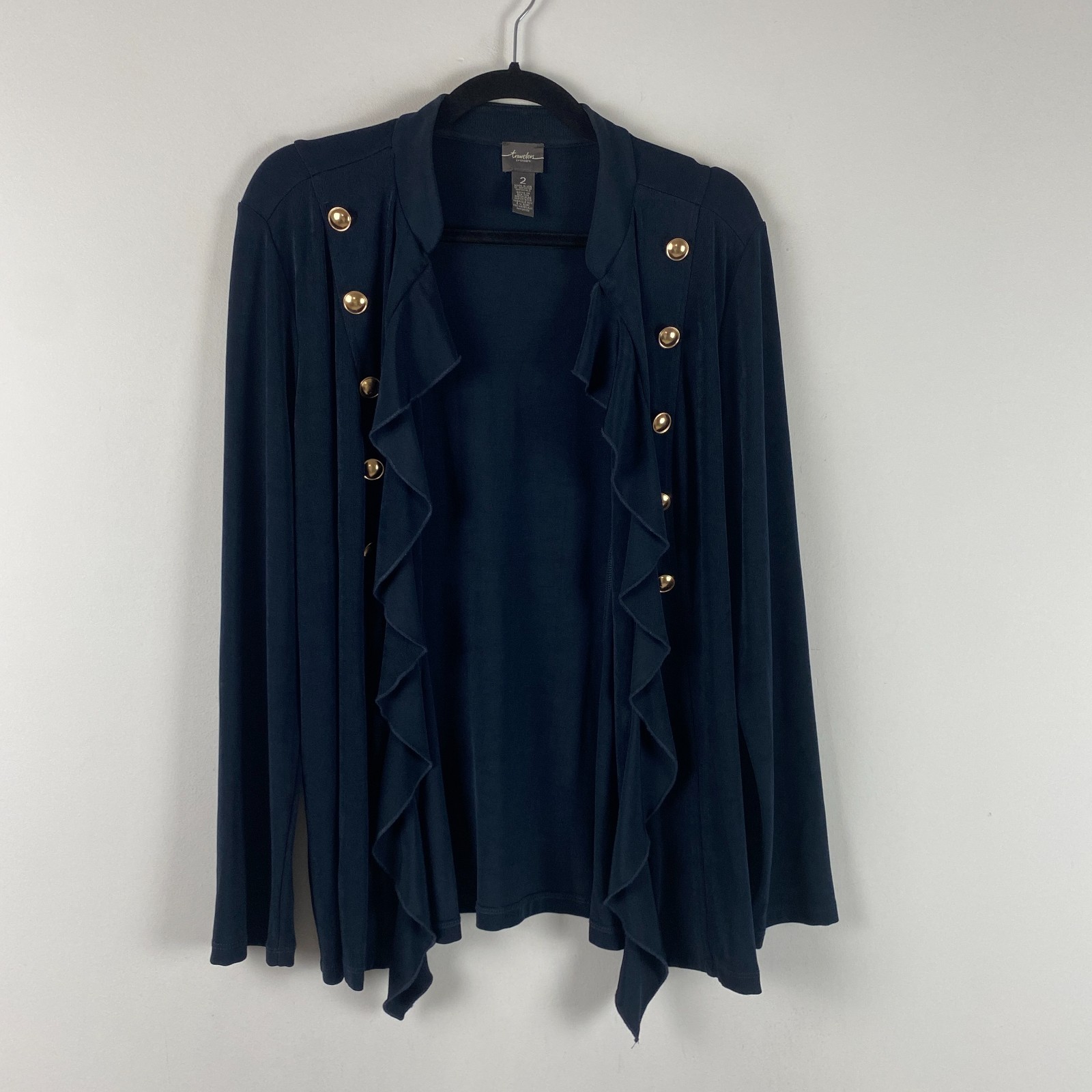 Chicos Travelers Collection Classic Military Jacket Size 2 US L Navy Blue Slinky