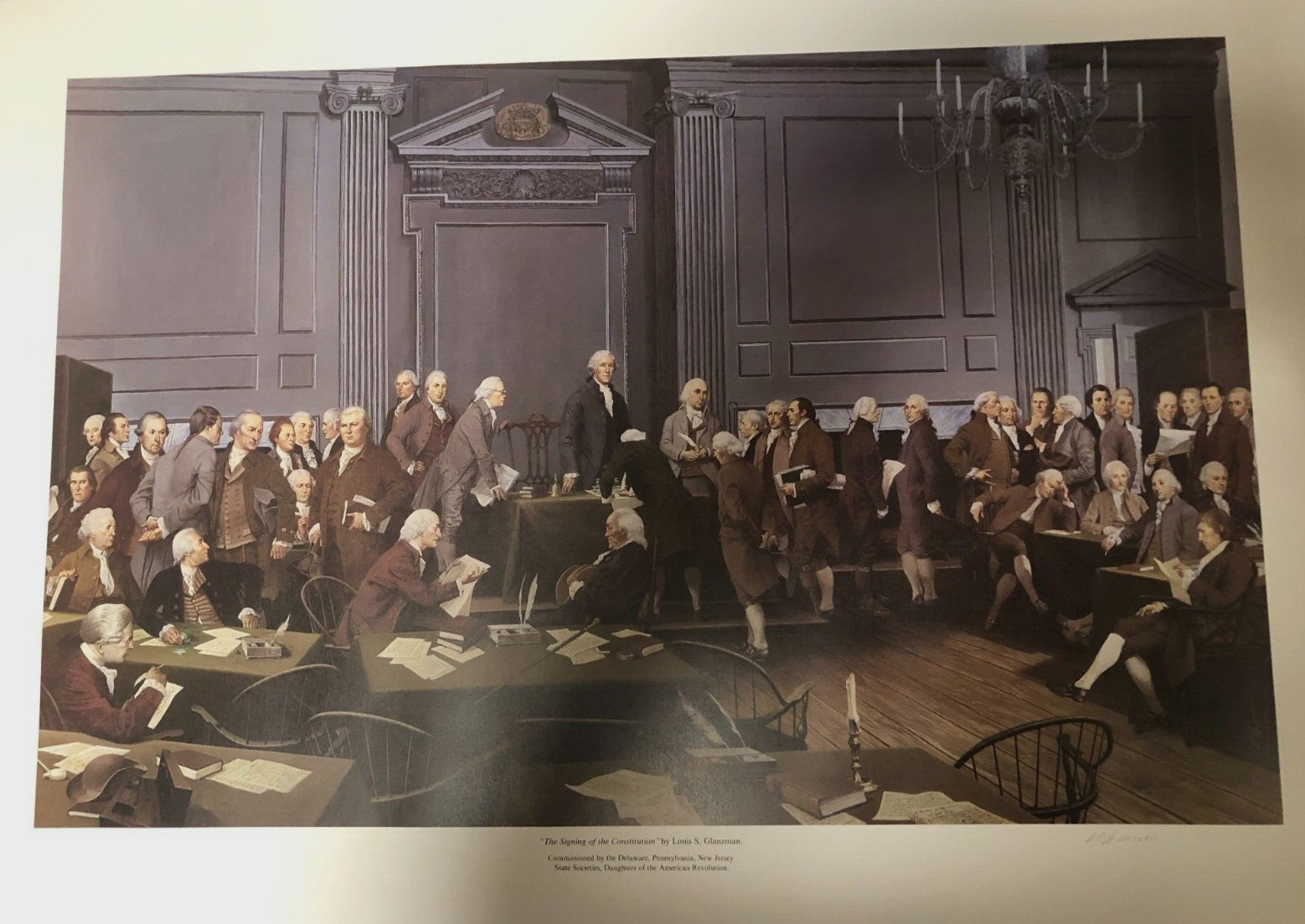 Signed Louis S Glanzman Constitution Bicentennial Print 1987 Historic 34 x 24