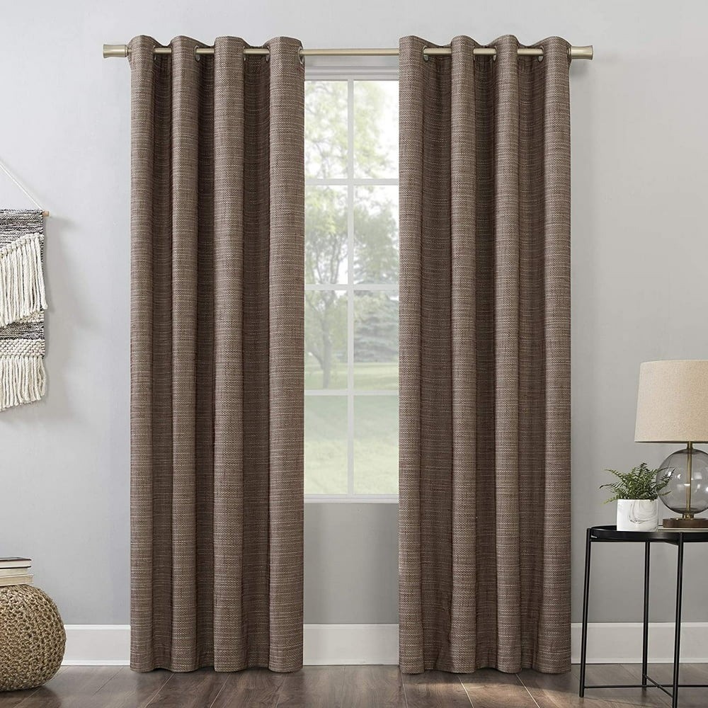 Sun Zero Kline Blackout Grommet Curtain Panel 52x84 Brown Burlap Weave