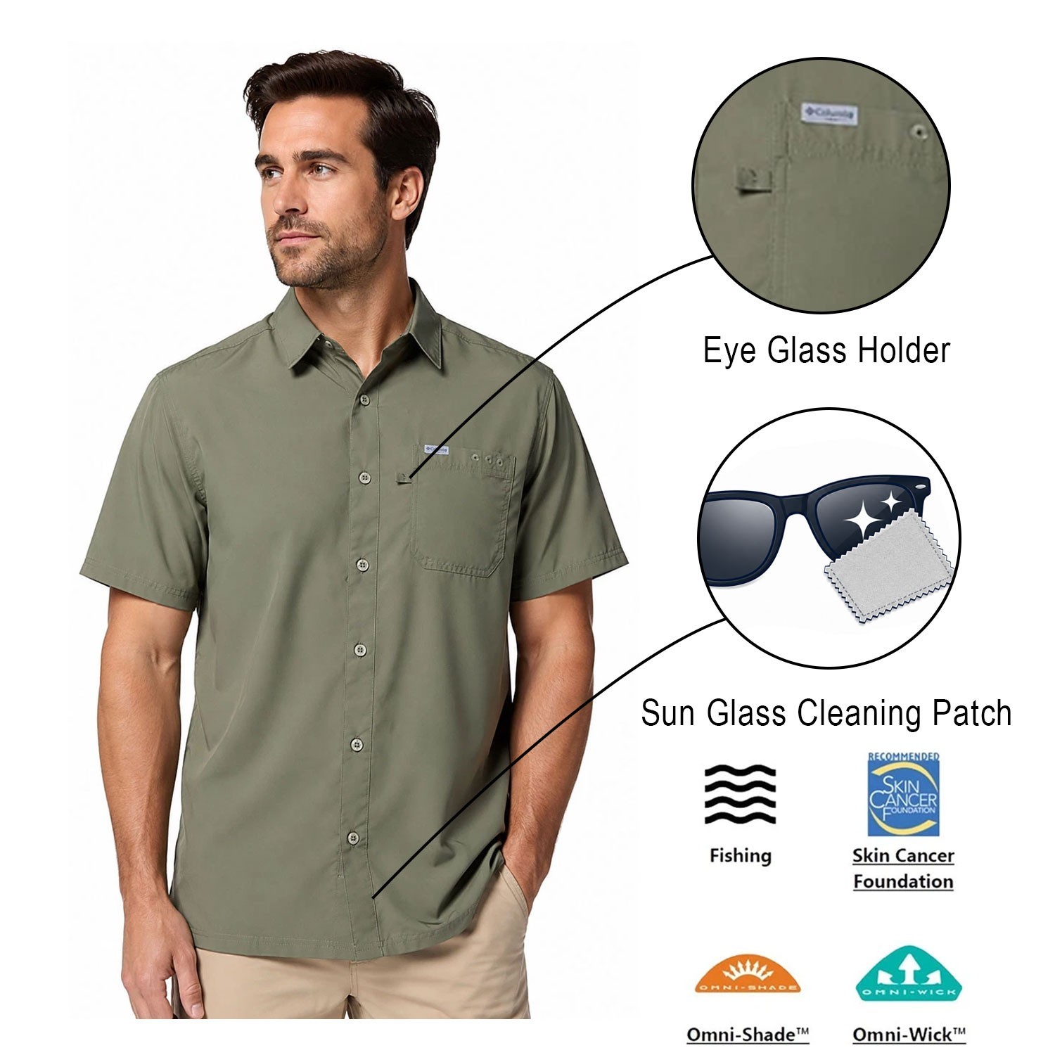 Columbia Men's Cypress Shirt Slack Tide PFG Camp Shirt UPF 50 S/S (316)
