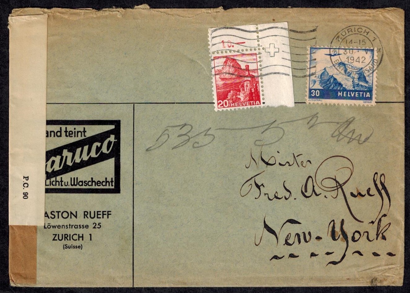 Bermuda WWII 1942 Censor Cover IC/6044 w/IC in Ink Bermuda WWII 1942 Censor Cover IC/6044 w/IC in Ink