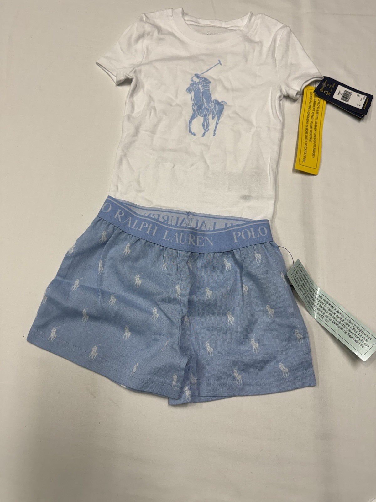 NWT Polo Ralph Lauren Girl’s Cotton Tee & Flannel Short Logo Sleep Set Sz  5-6