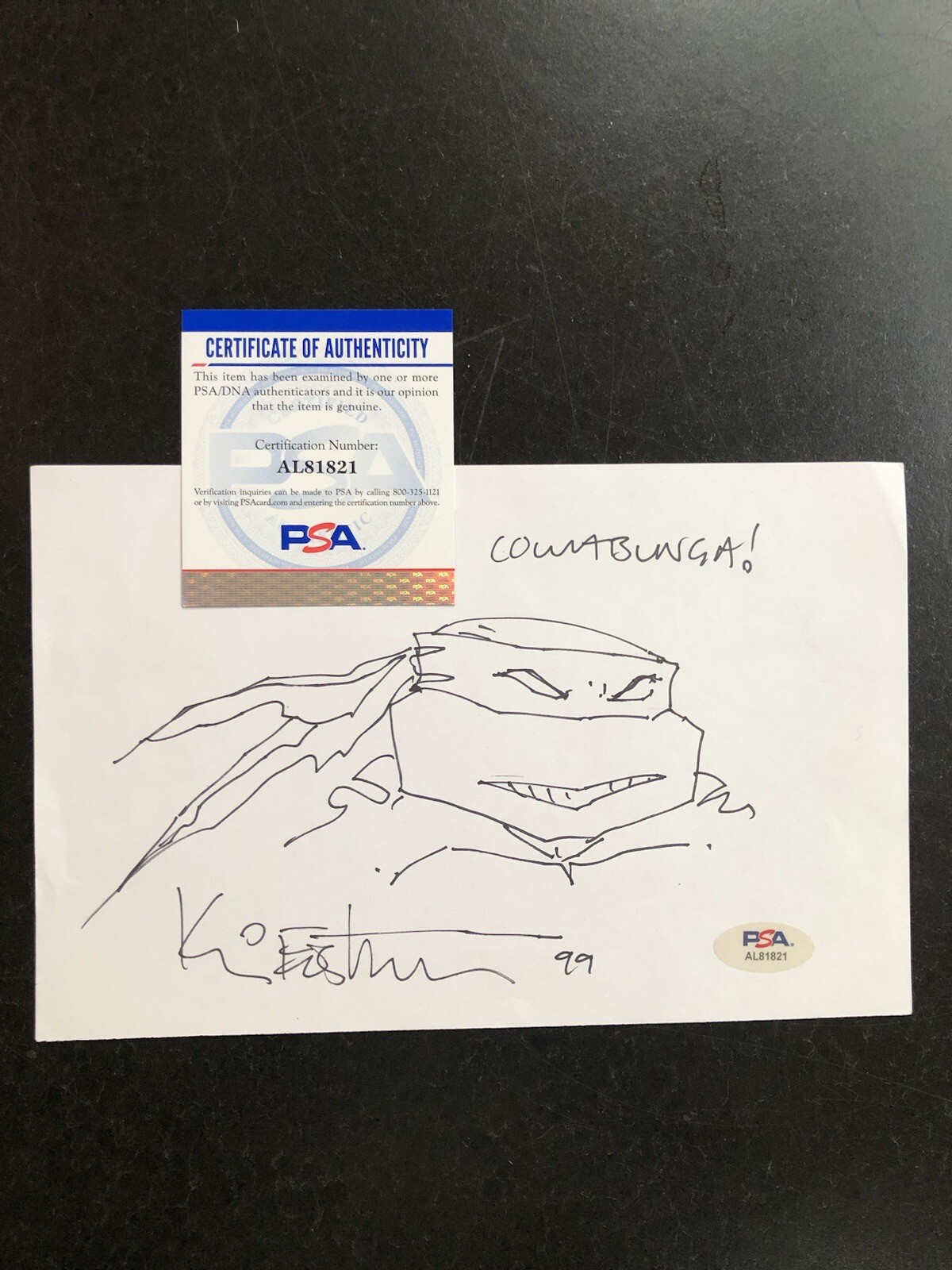 VINTAGE KEVIN EASTMAN 1999 Signed Sketch Teenage Mutant Ninja Turtles PSA COA VINTAGE KEVIN EASTMAN 1999 Signed Sketch Teenage Mutant Ninja Turtles PSA COA
