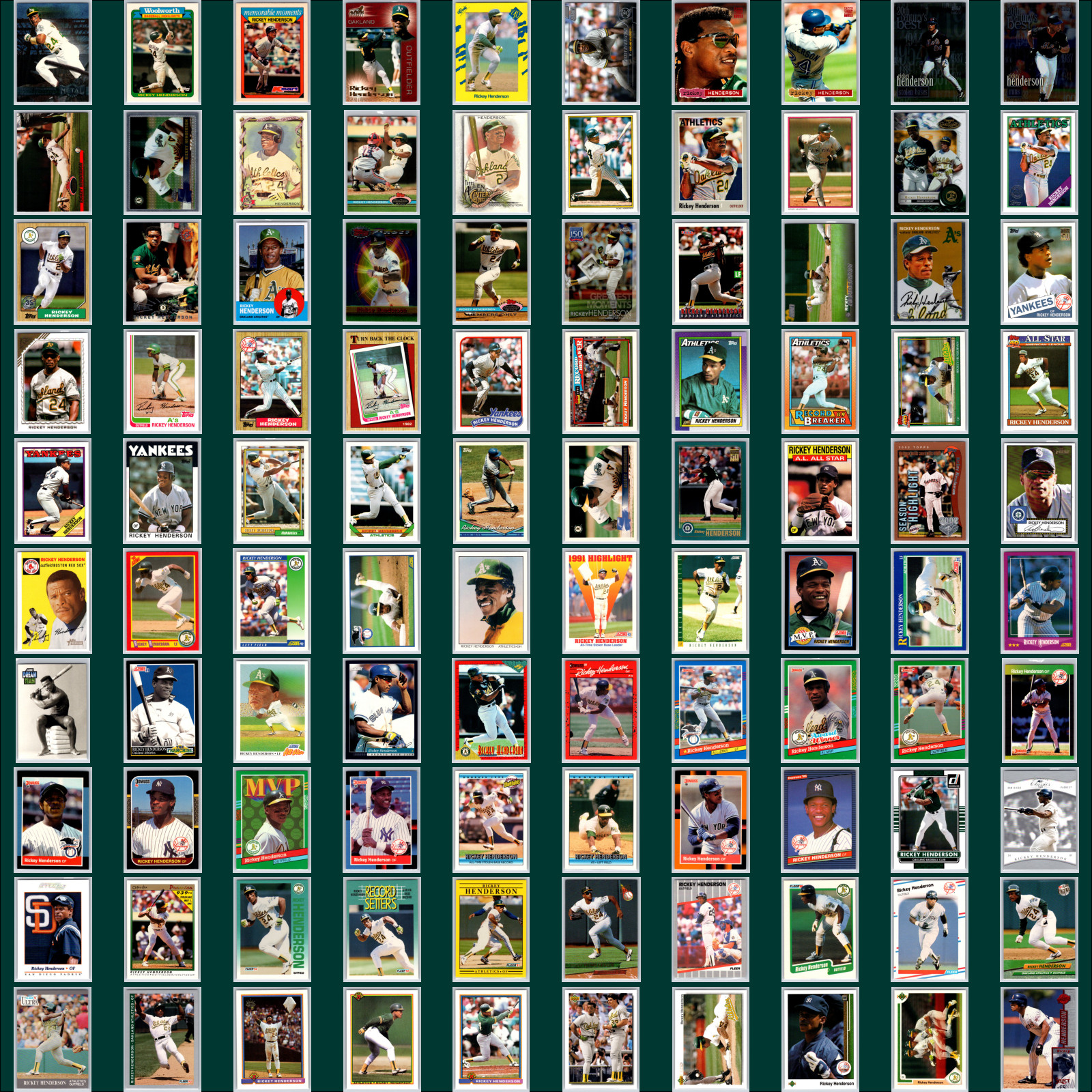 Rickey Henderson Lot (100) Cards A's Topps HOF Oddball Baseball Collection Set