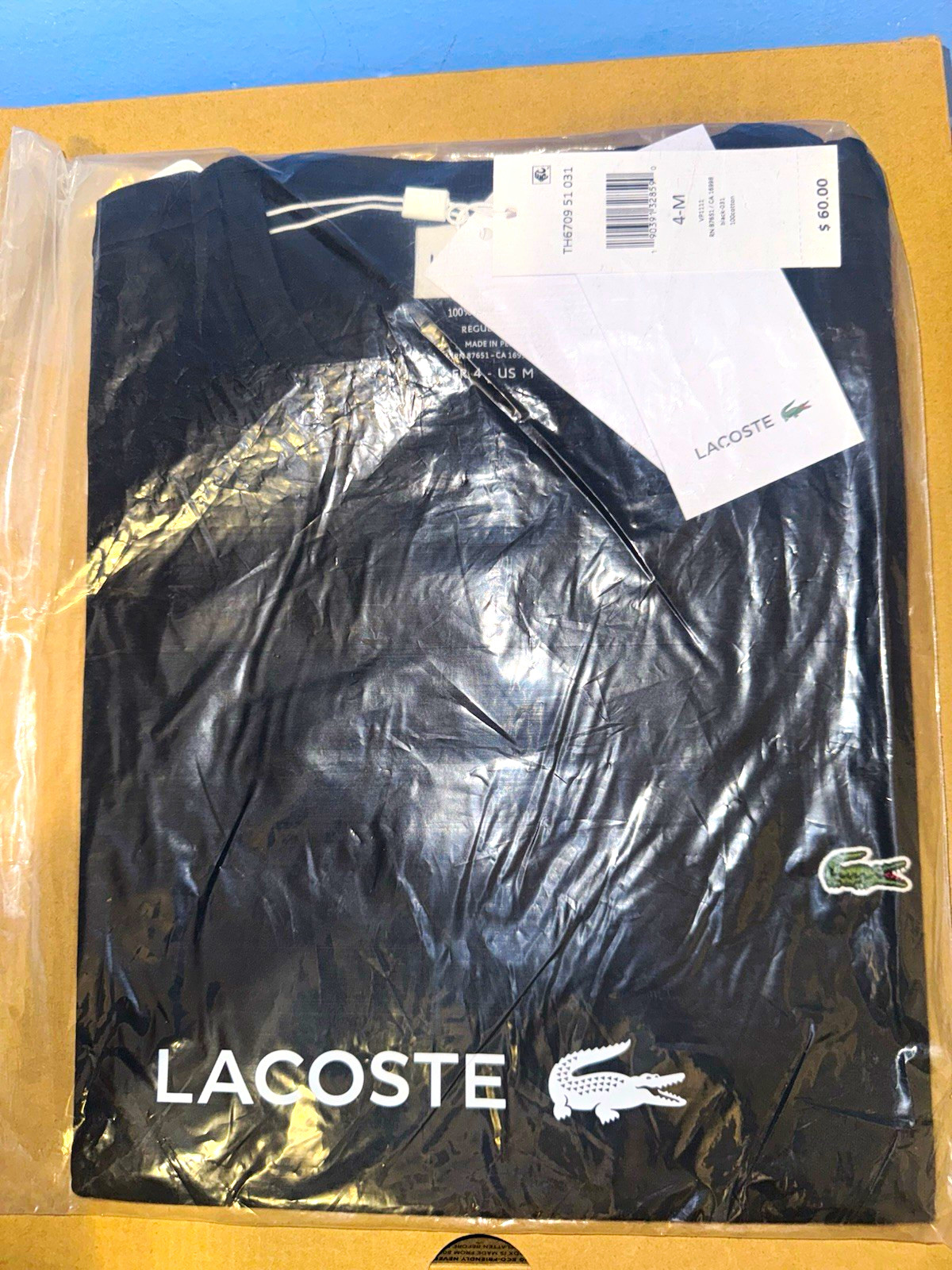 Lacoste Men\'s M Black Solid Cotton Knit Polo Shirt Crocodile Logo Golf