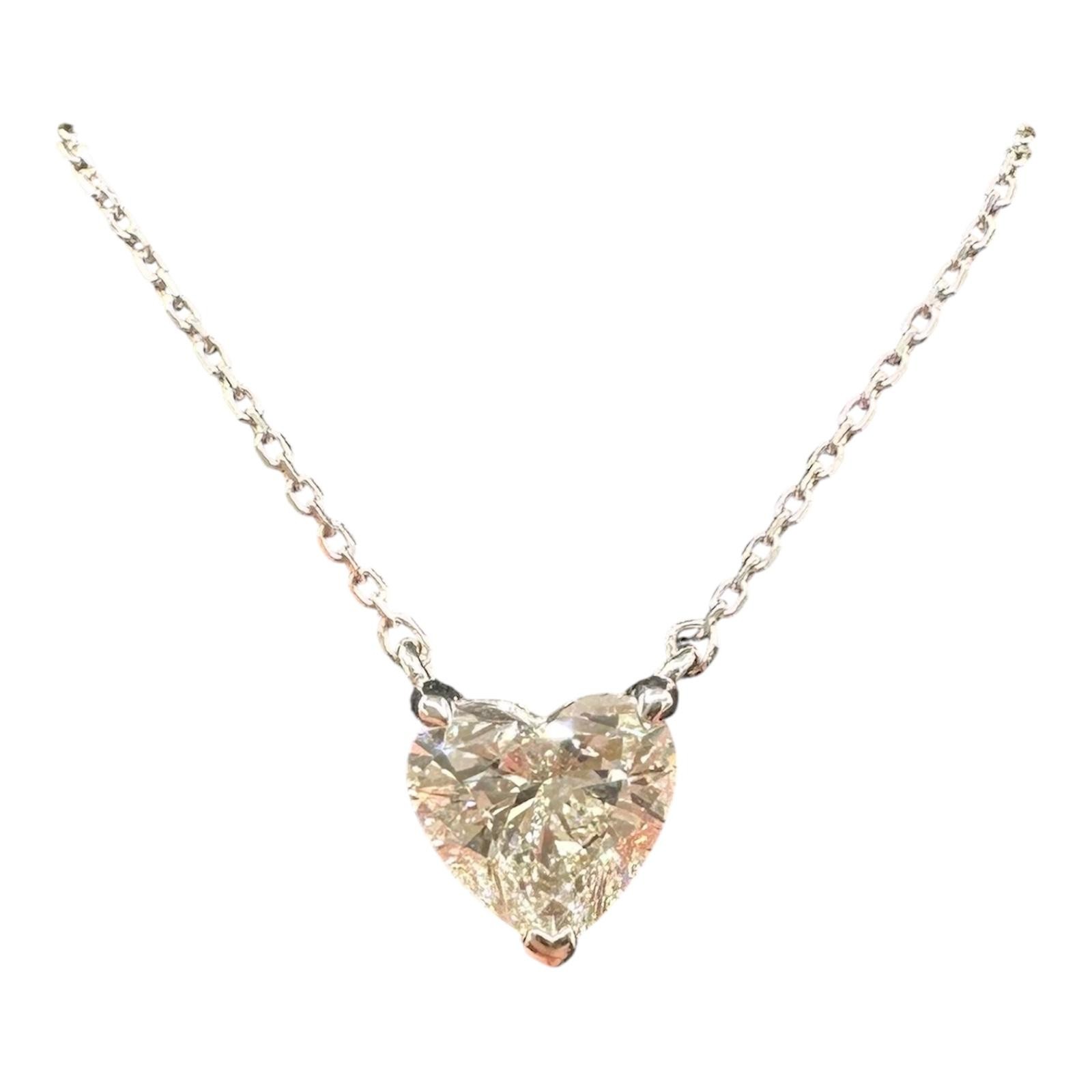 GIA 0.90ct Heart Diamond Necklace 14K White Gold J VS1