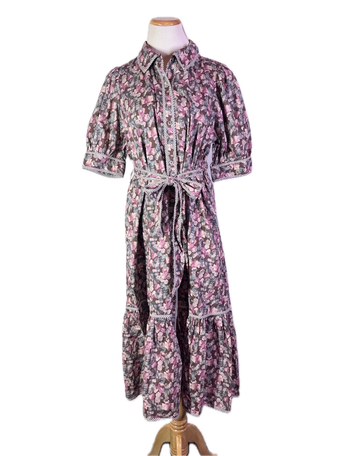 NWT Entro Size L Floral Shirtdress Sash Tie Short Sleeve Ruffle NWT Entro Size L Floral Shirtdress Sash Tie Short Sleeve Ruffle