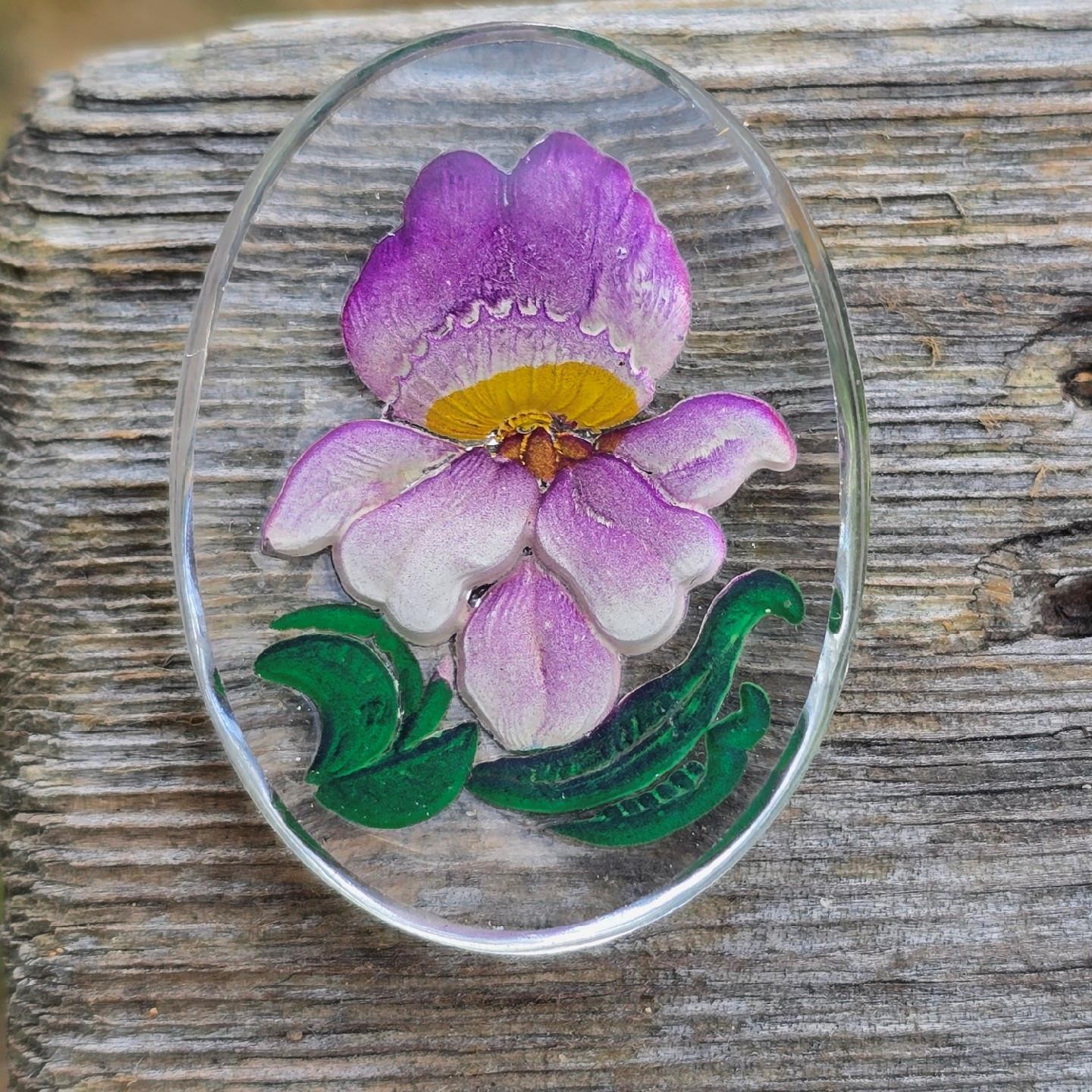4Pc Lot Vintage German Hand Painted Glass Iris Cabochons Oval Bezel Jewelry