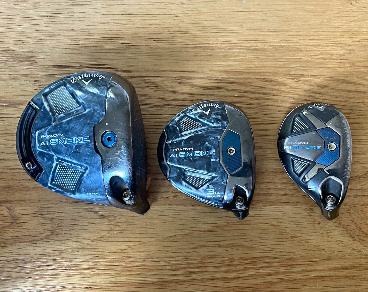 Callaway Paradym Ai Smoke club lot: MAX Driver 10.5, MAX D 3 wood 16, 5 hybrid.