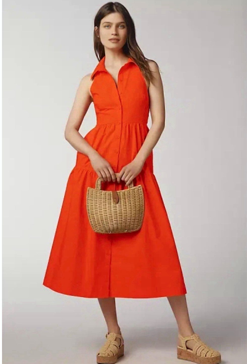 Anthropologie Maeve Sleeveless Tiered Cotton Midi Dress in Red Size Medium NWT Anthropologie Maeve Sleeveless Tiered Cotton Midi Dress in Red Size Medium NWT