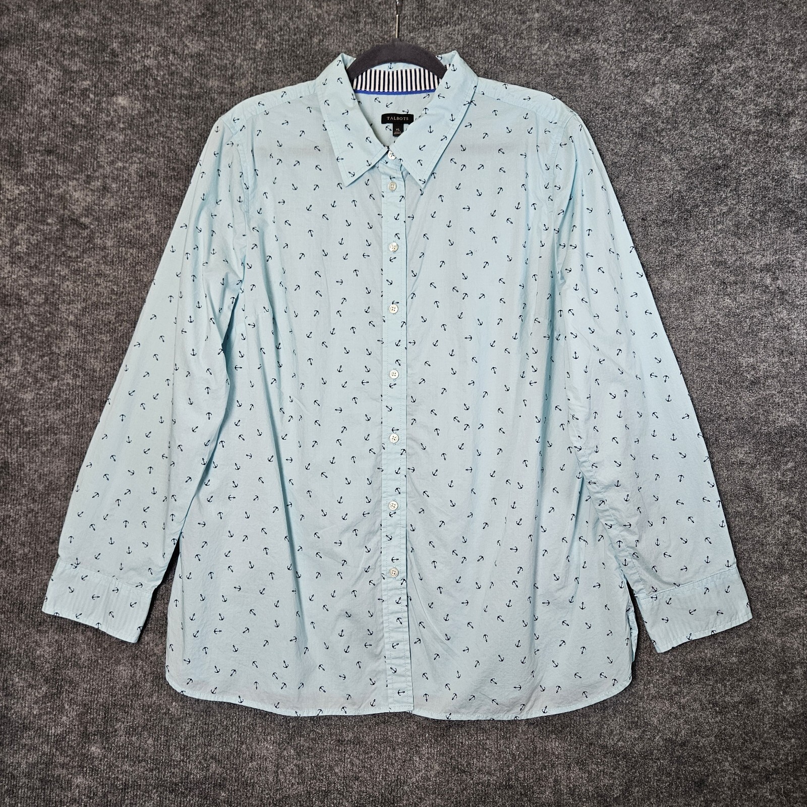 Talbots Shirt Womens XL Light Blue Anchors Cotton Button Up Sailing Nautical Talbots Shirt Womens XL Light Blue Anchors Cotton Button Up Sailing Nautical