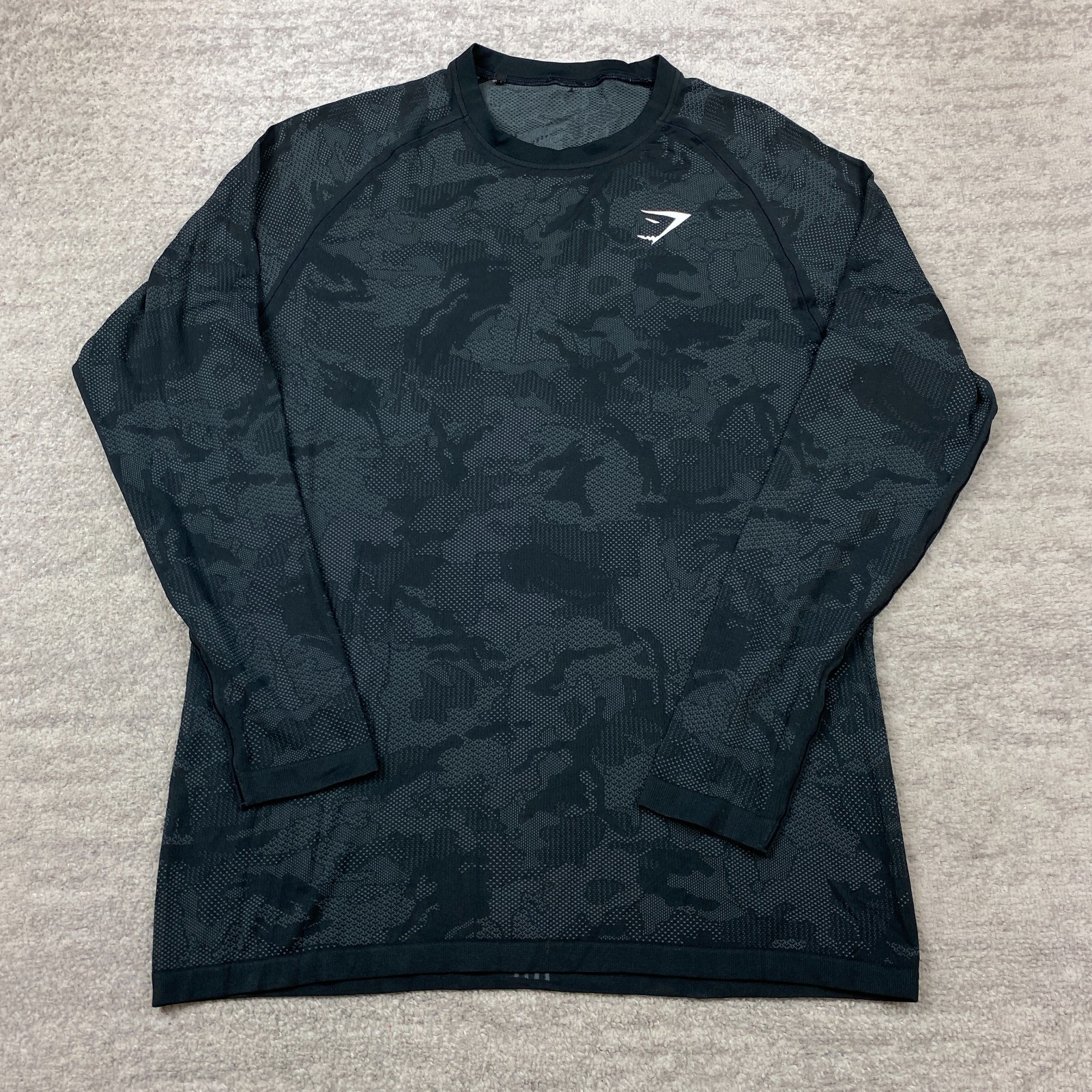 Gymshark Geo Seamless Camo Shirt Medium Black Gray Performance Gym Workout Yoga