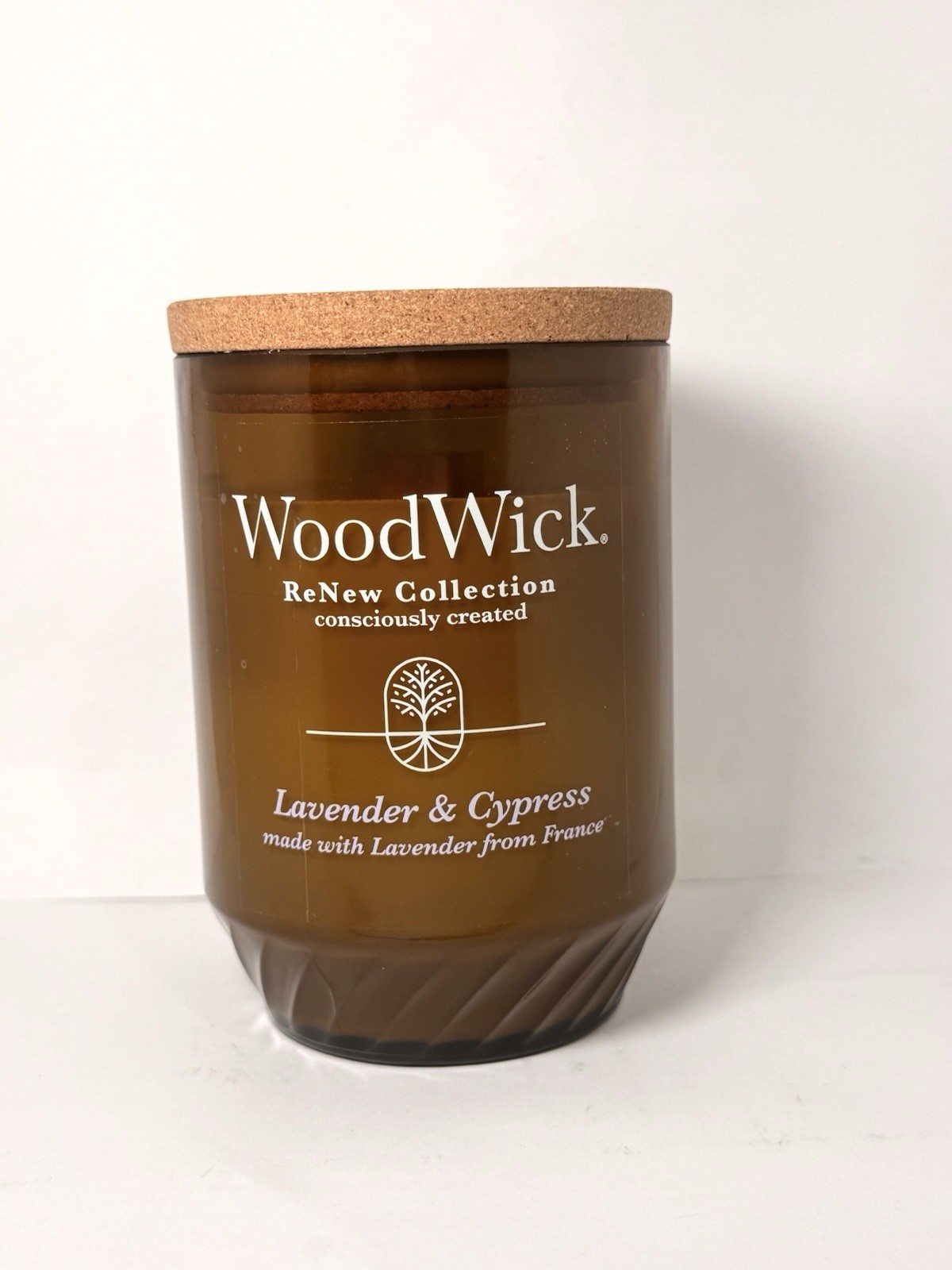 WoodWick ReNew Lavender & Cypress 13 oz Soy Coconut Candle New Cork Lid