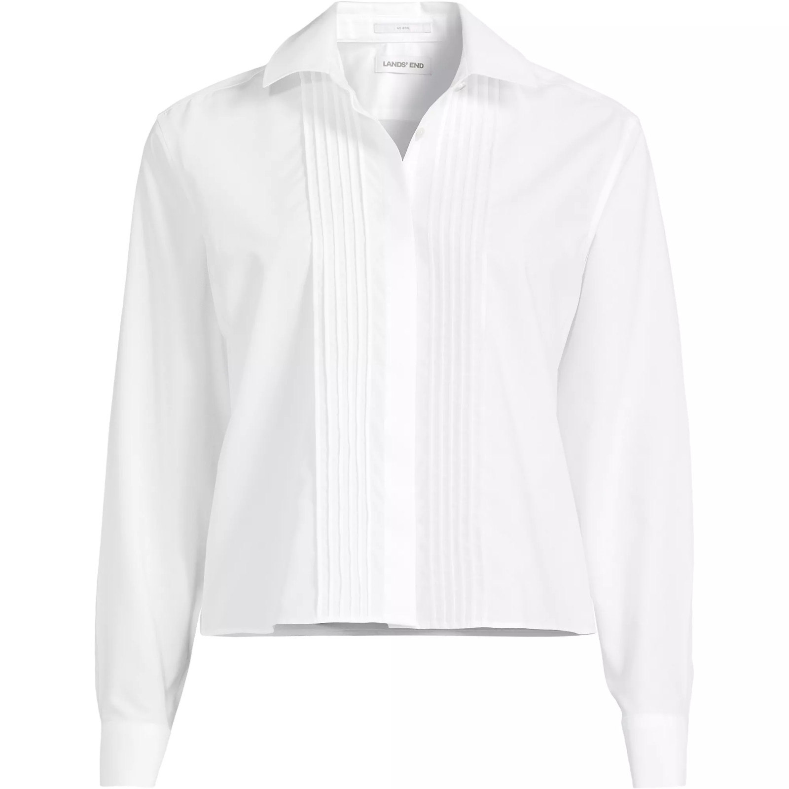 Women\'s Boxy Cropped No Iron Pintuck Shirt Cotton Poplin Long Sleeve L 14-16