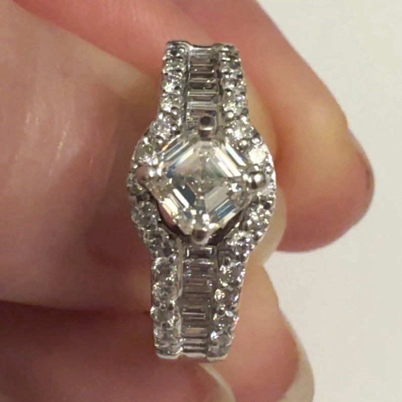 14K White Gold Diamond Engagement Ring 0.90ct Emerald G VVS2 GIA 1.50-1.74ctw