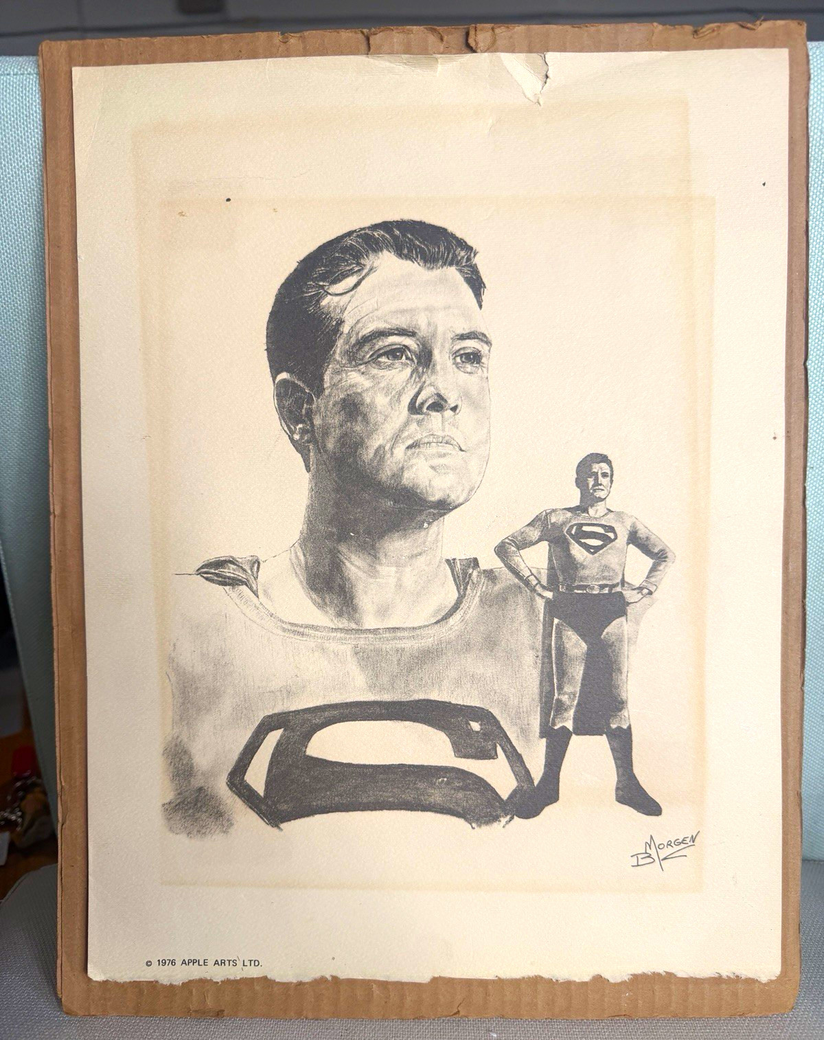 Vintage 1976 George Reeves Superman Lithograph B. Morgen Apple Arts Ltd. Vintage 1976 George Reeves Superman Lithograph B. Morgen Apple Arts Ltd.