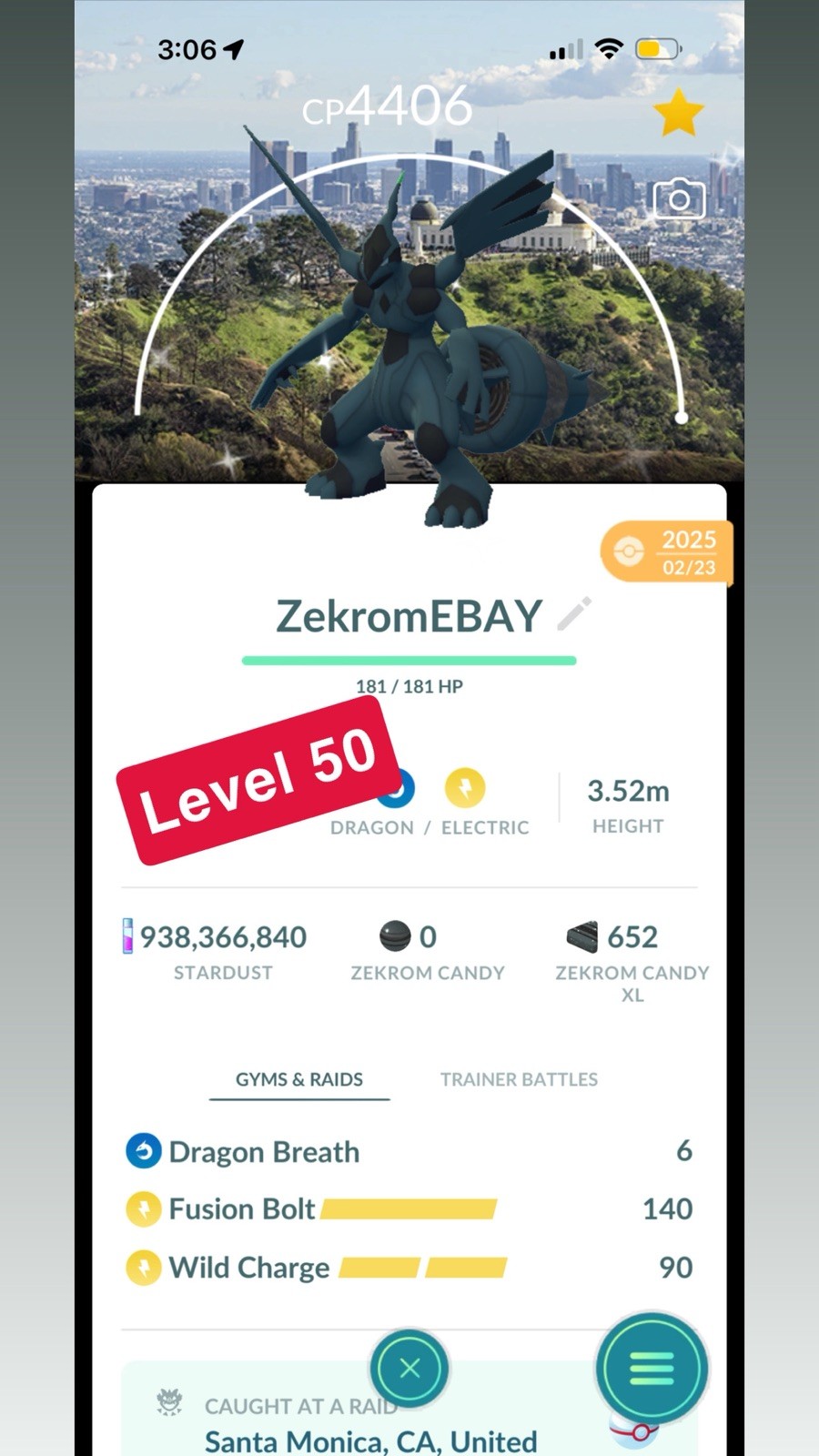 ✨Shiny ZEKROM LA background Pokemon go MAXED OUT and 3 moves go fest