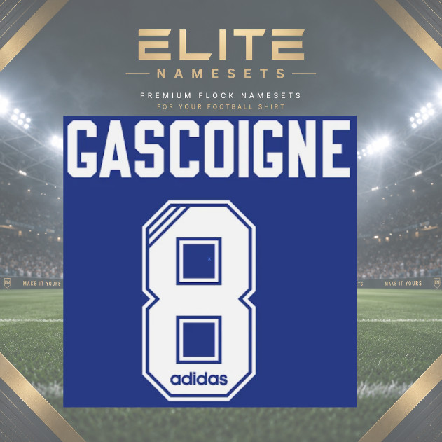 GASCOIGNE #8 RANGERS 1990\'S WHITE FLOCK NAMESET FOR FOOTBALL SHIRT GASCOIGNE #8 RANGERS 1990\'S WHITE FLOCK NAMESET FOR FOOTBALL SHIRT