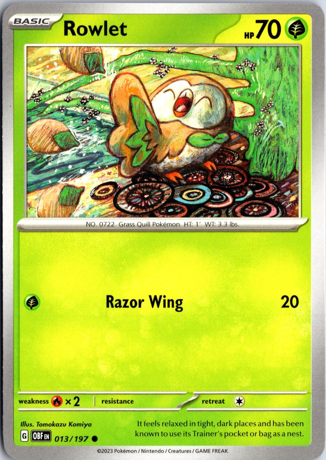 Rowlet 013/197 Near Mint Common Obsidian Flames Pokemon