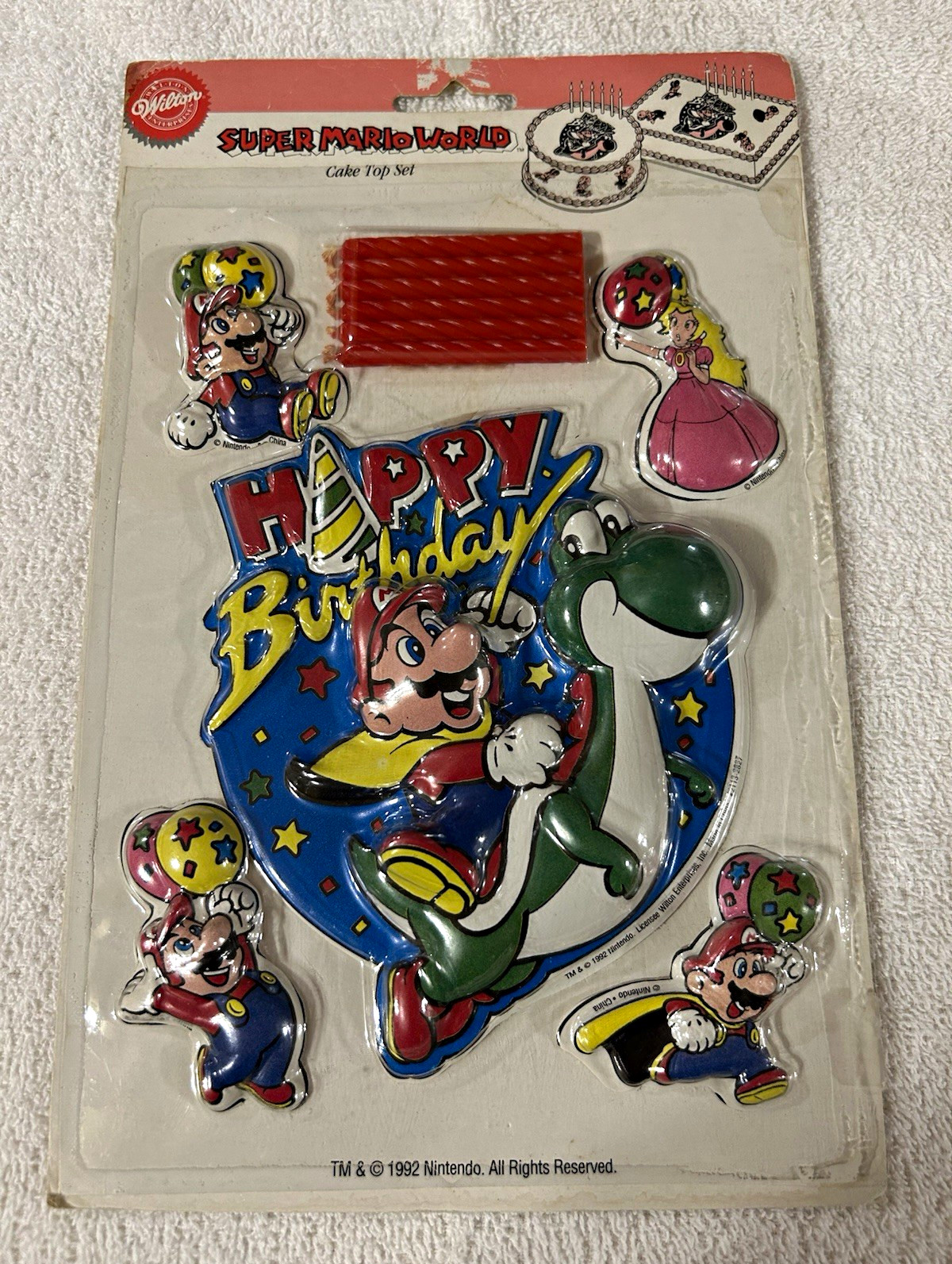 Old Vintage Wilton Super Mario World Mario Cake Topper Set 5pc w/ Candles