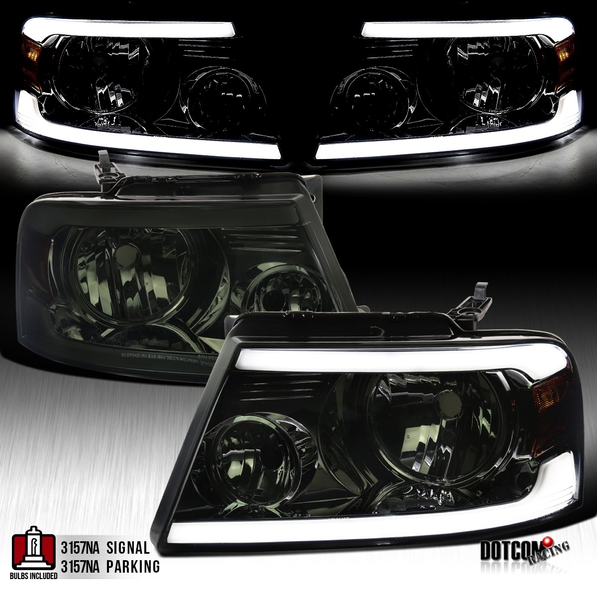 Fit 2004-2008 Ford F150 Smoke LED Bar Headlights Assembly Lamps Left+Right 04-08 Fit 2004-2008 Ford F150 Smoke LED Bar Headlights Assembly Lamps Left+Right 04-08
