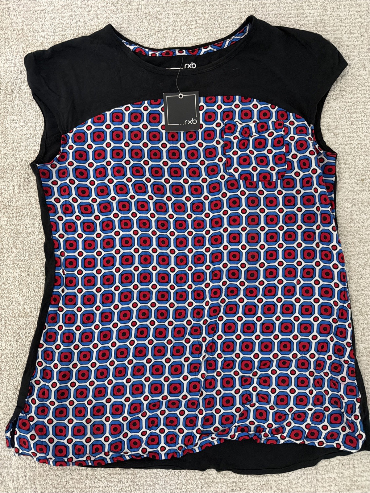 NWT Women\'s Sleeveless RXB Hexagon Black Print Blouse Sz S Msrp:$58