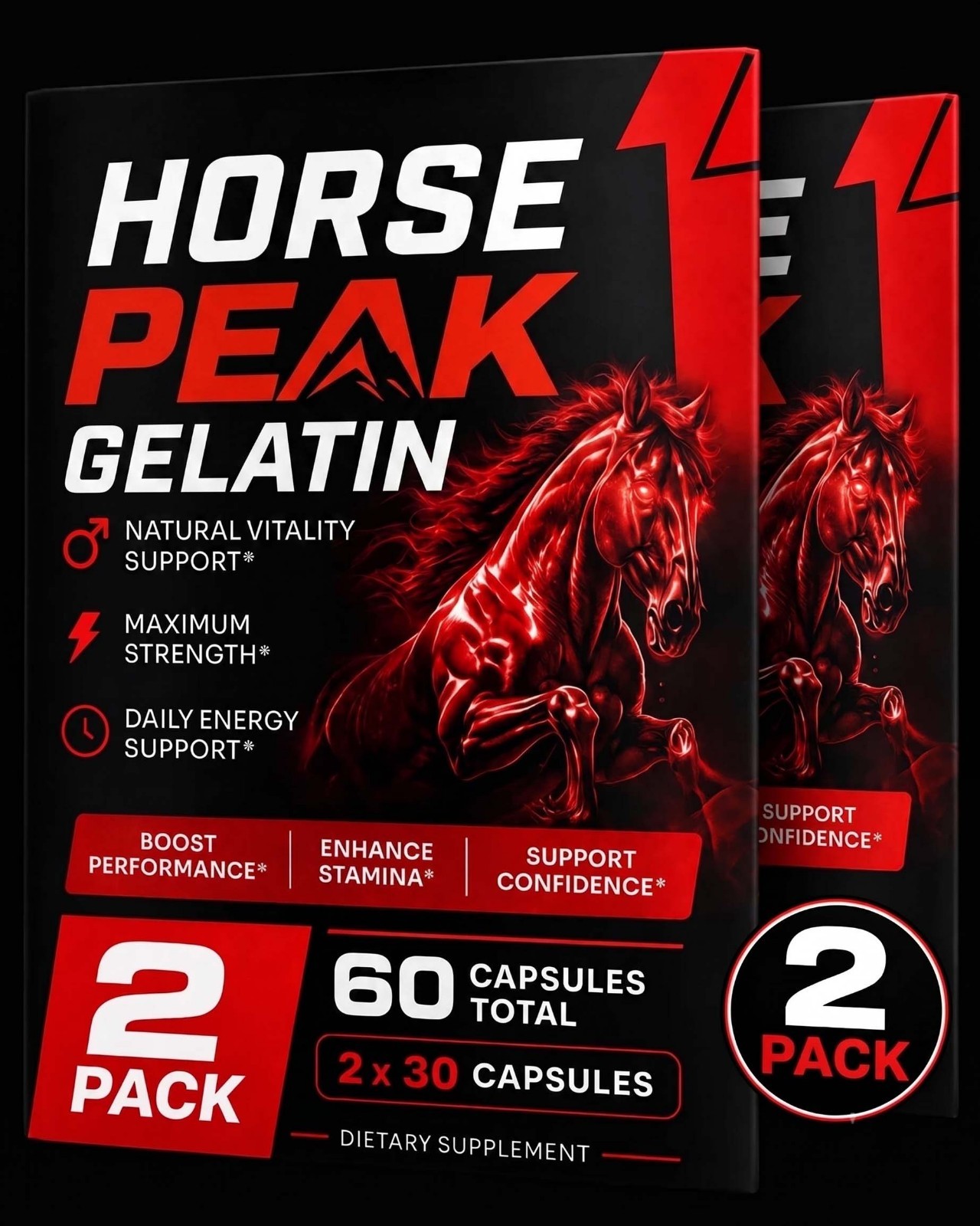 Horse Peak Gelatin Men\'s Health Support Capsules 2 Pack 30 Count Bottles 60ct