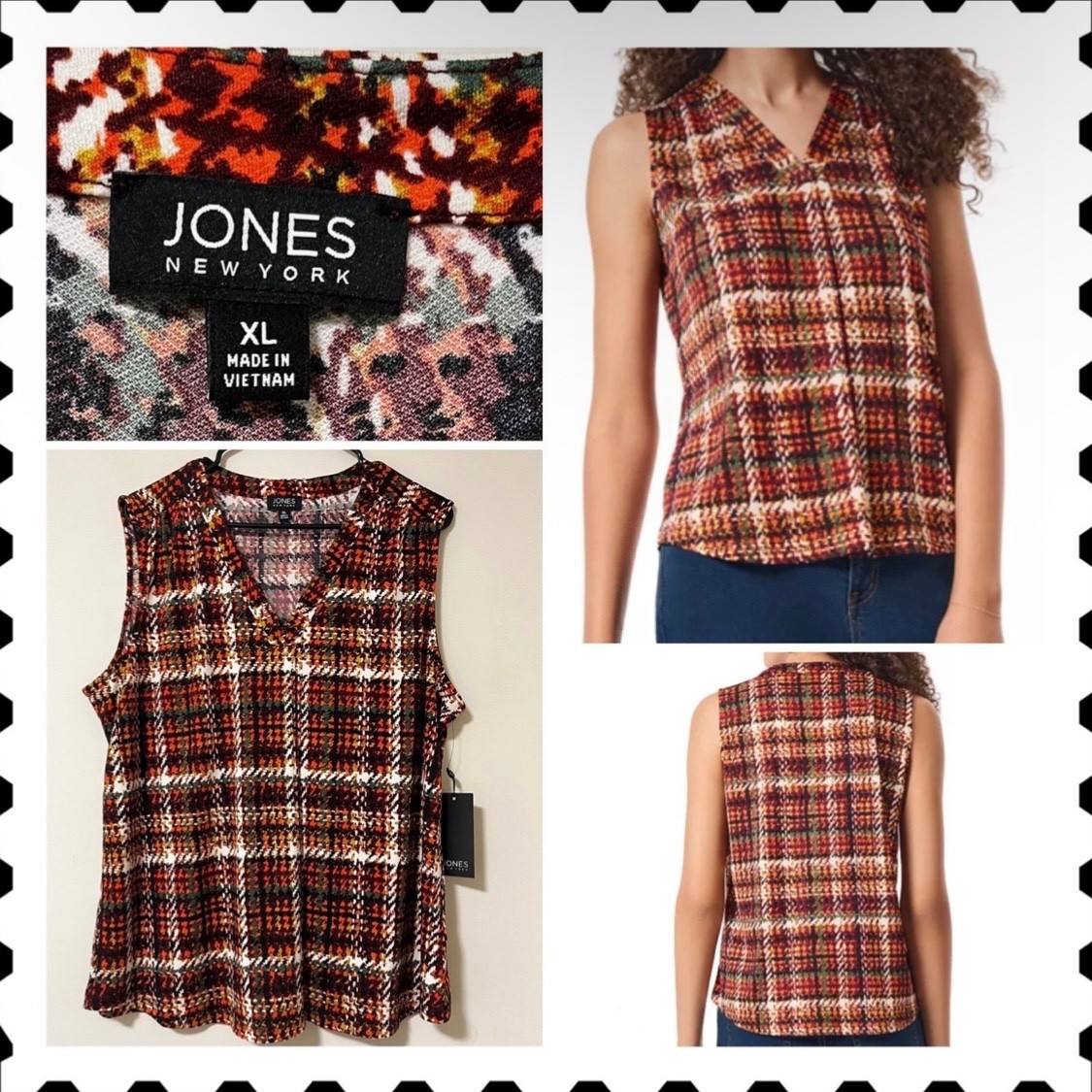 NWT Jones New York Women\'s Sleeveless Printed Pleat-Front Moss Crepe Top Size XL