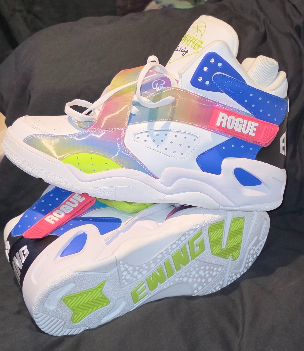 Ewing Rogue Black White Blue Lime Multicolor Shoe hard to find sz15 1EW02656-171 Ewing Rogue Black White Blue Lime Multicolor Shoe hard to find sz15 1EW02656-171
