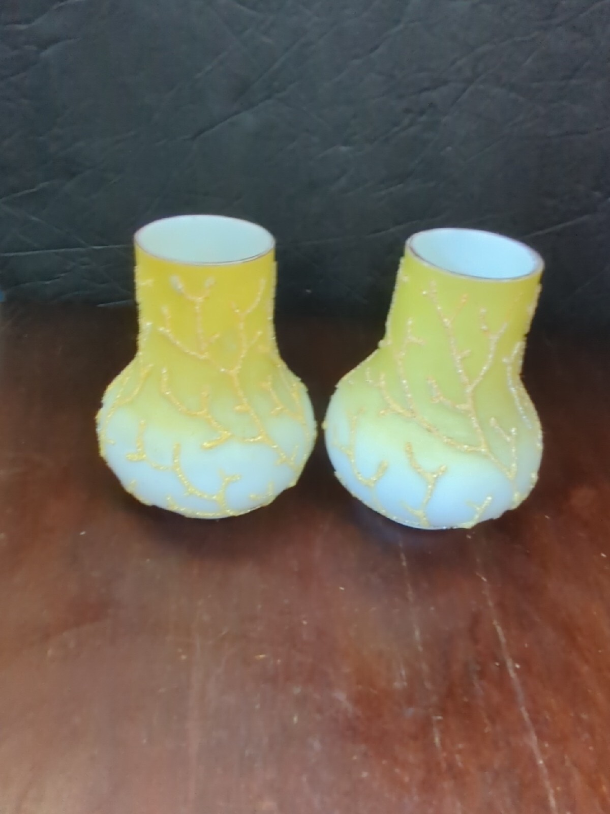 Antique Pair 1890s MT Washington Satin Coraline Seaweed Cabinet Vases Vase