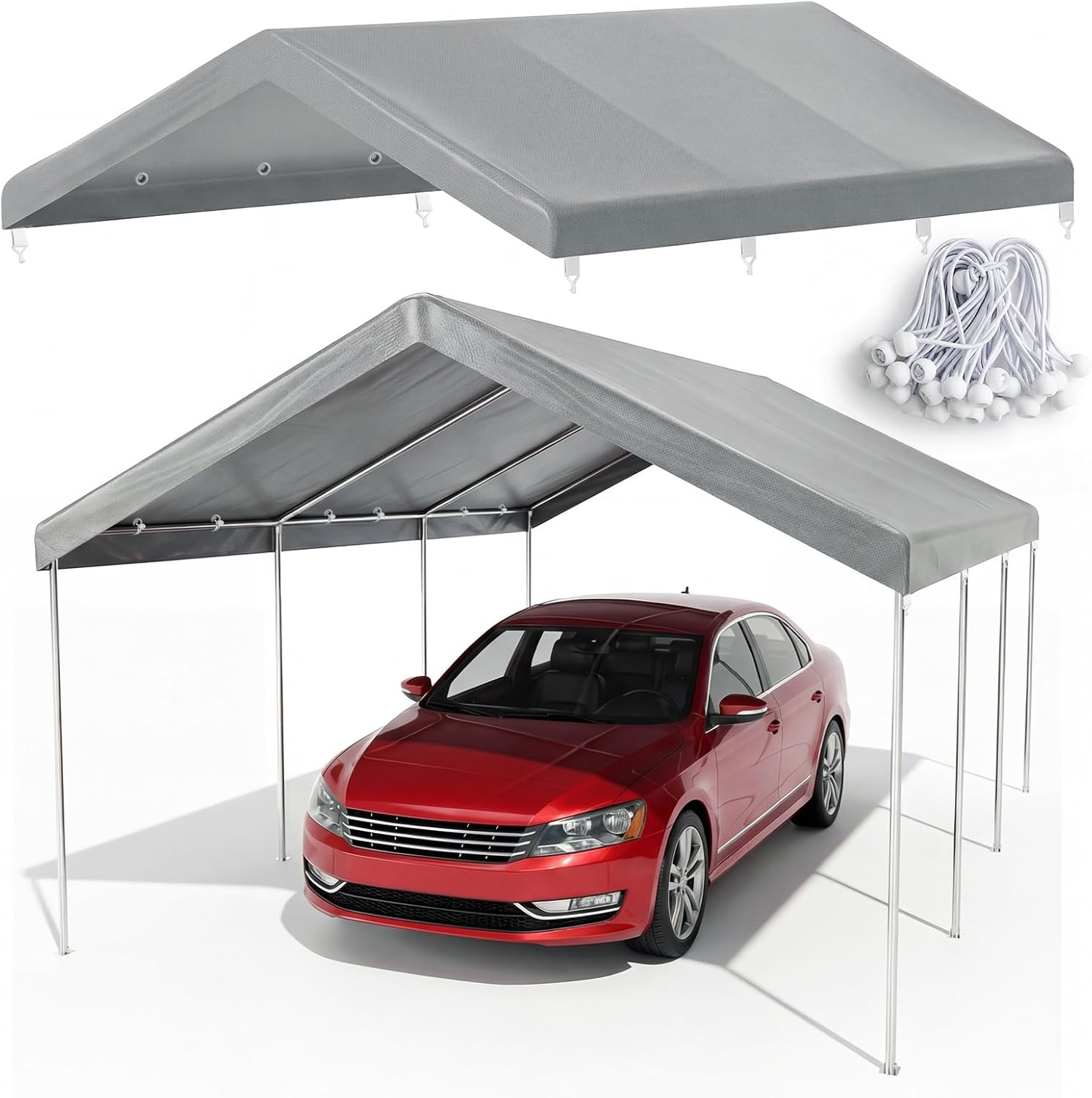 12X20 FT Carport Canopy Replacement Cover, Gray (Only Top Cover)