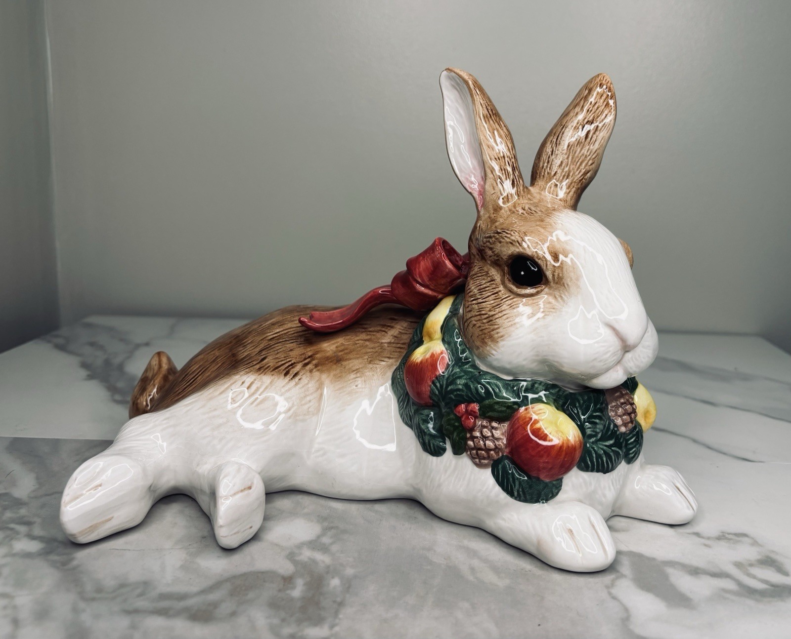 Darling Vintage 1991 Fitz & Floyd Woodland Santa Ceramic Festive Bunny Figurine Darling Vintage 1991 Fitz & Floyd Woodland Santa Ceramic Festive Bunny Figurine