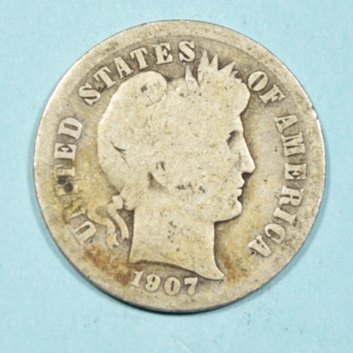 1907 D Barber Dime ~ G GOOD ~ 90% Silver 10c US Coin Collectible