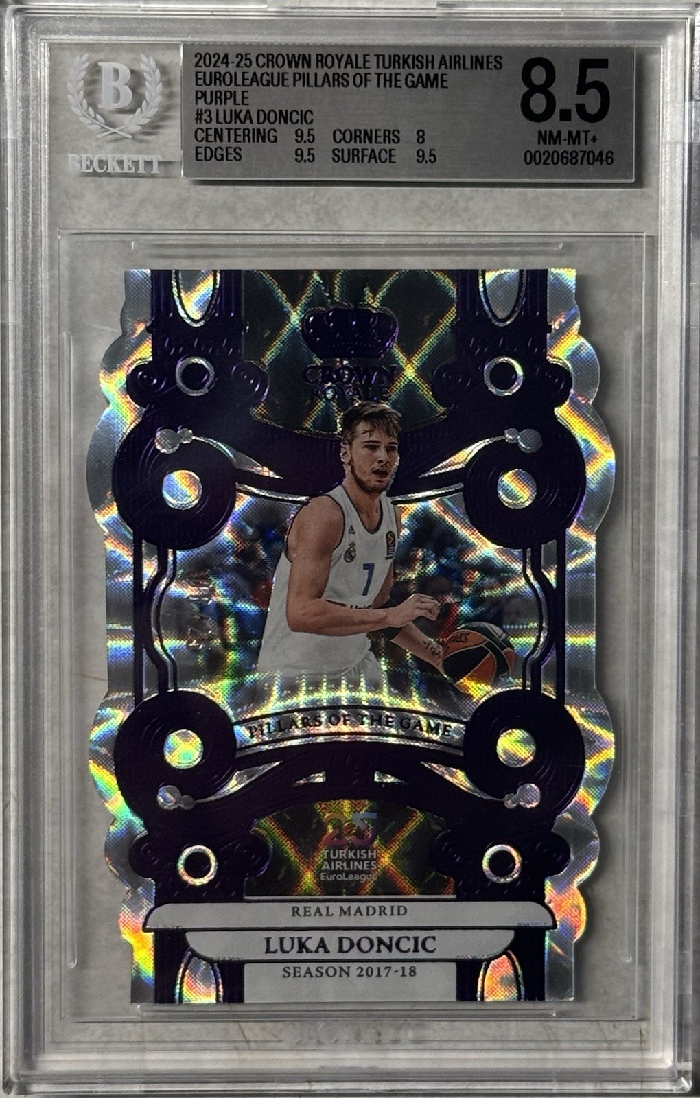 Panini 2024-25 Crown Royale EuroLeague Luka Doncic Pillars Purple /25 BGS 8.5
