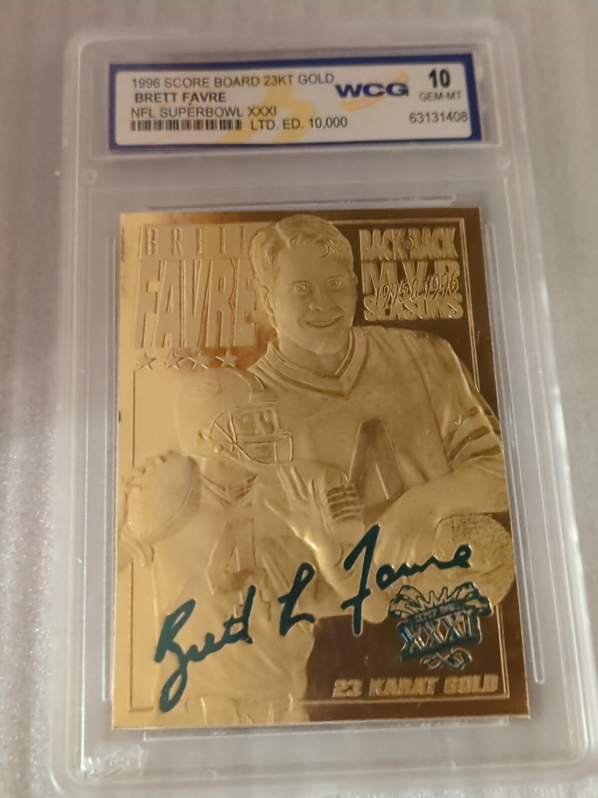 1997 Score Board Brett Favre 23kt Gold Card 1 Of 10000 Graded 10 Mint Gem 1997 Score Board Brett Favre 23kt Gold Card 1 Of 10000 Graded 10 Mint Gem
