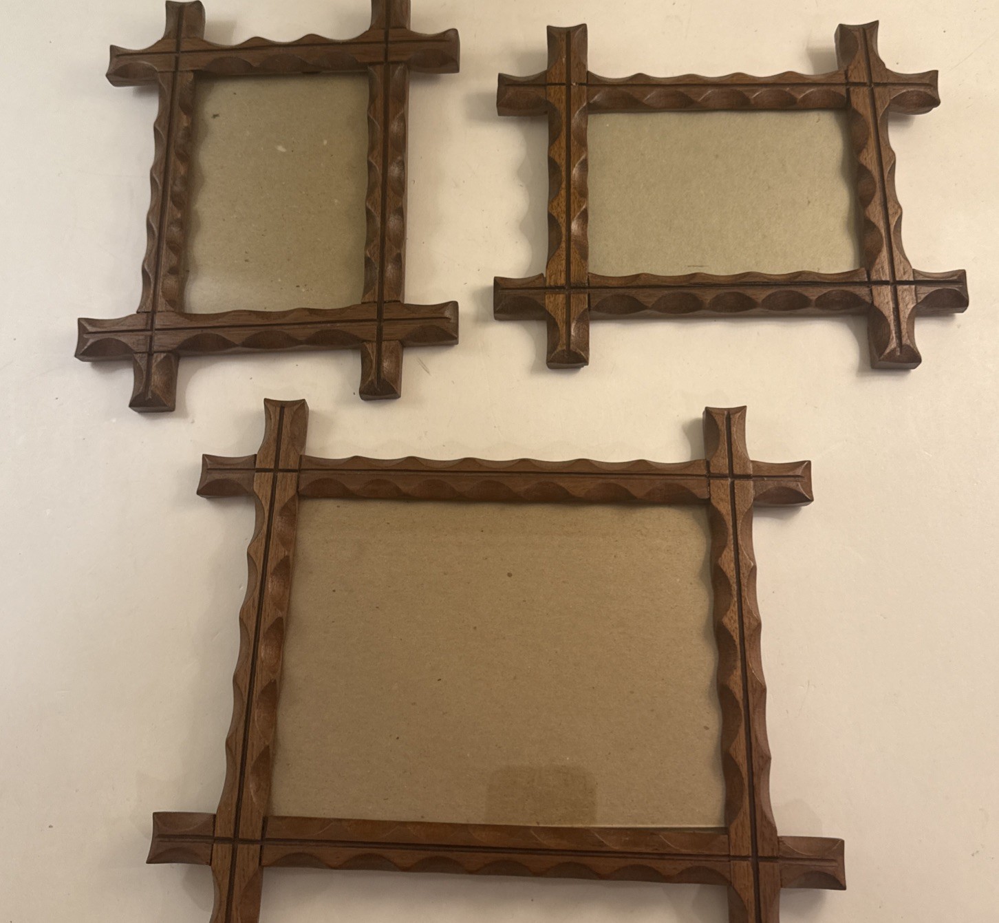 Lot Of 3 Hand Made Tramp Art Styling Picture Frames