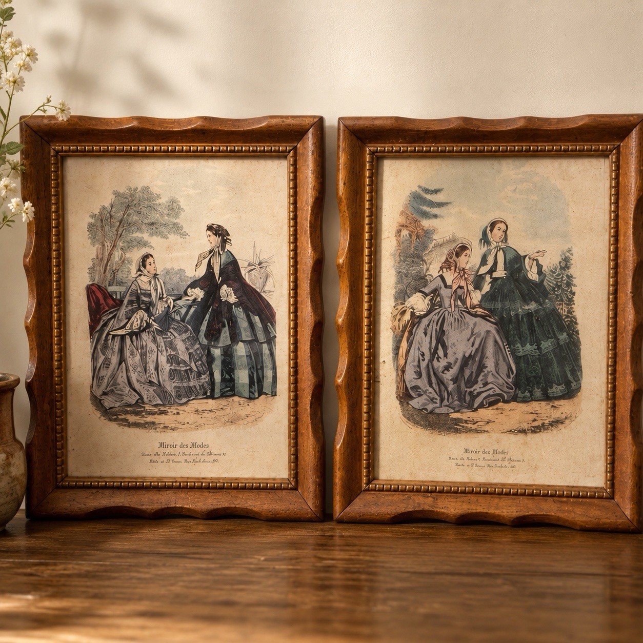VTG Miroir des Modes French Fashion Prints Framed Set Victorian Wall Decor