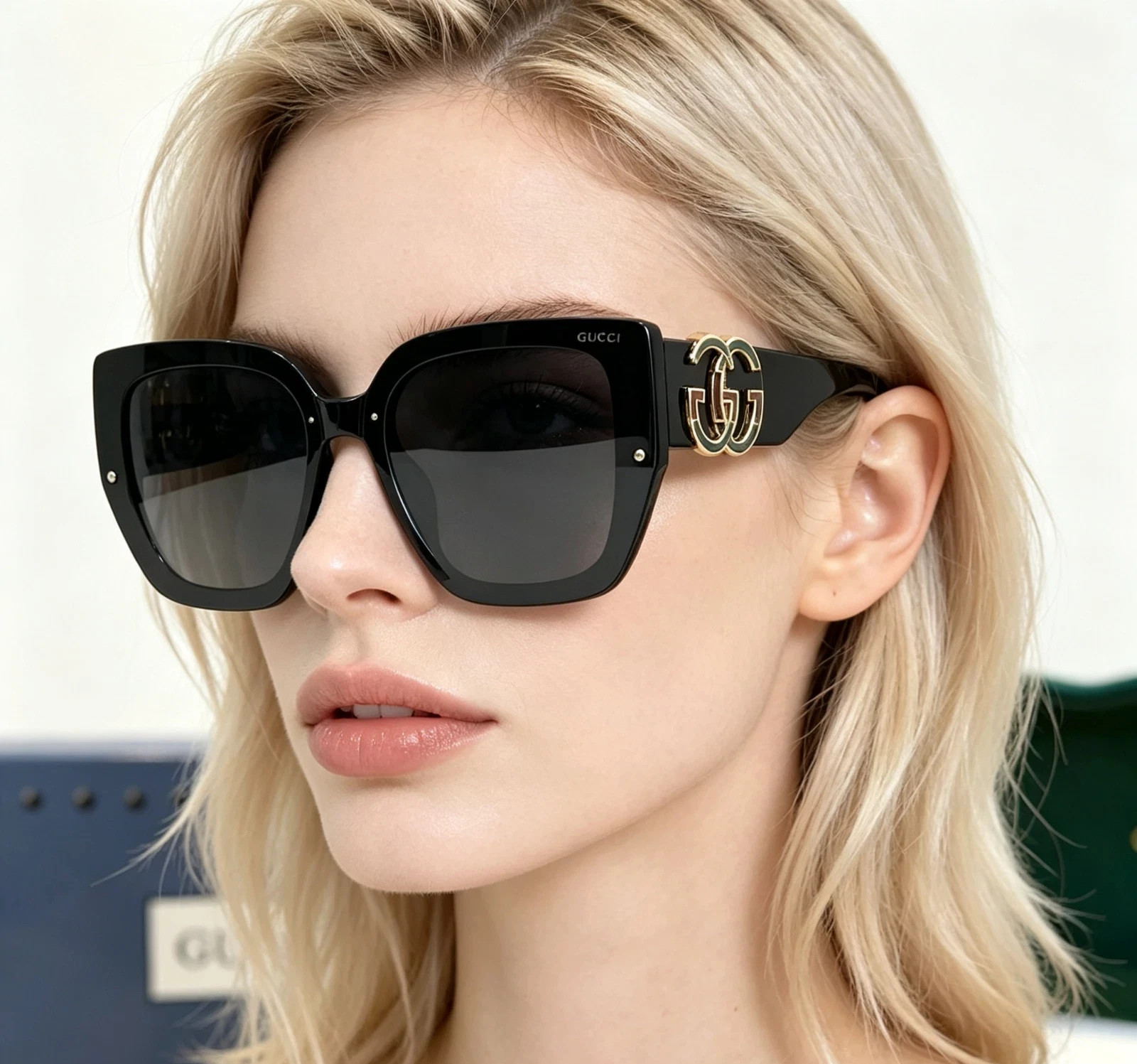 GUCCI Square Sunglasses Black Frame Grey Lens Model:2612 68□9-145 GUCCI Square Sunglasses Black Frame Grey Lens Model:2612 68□9-145