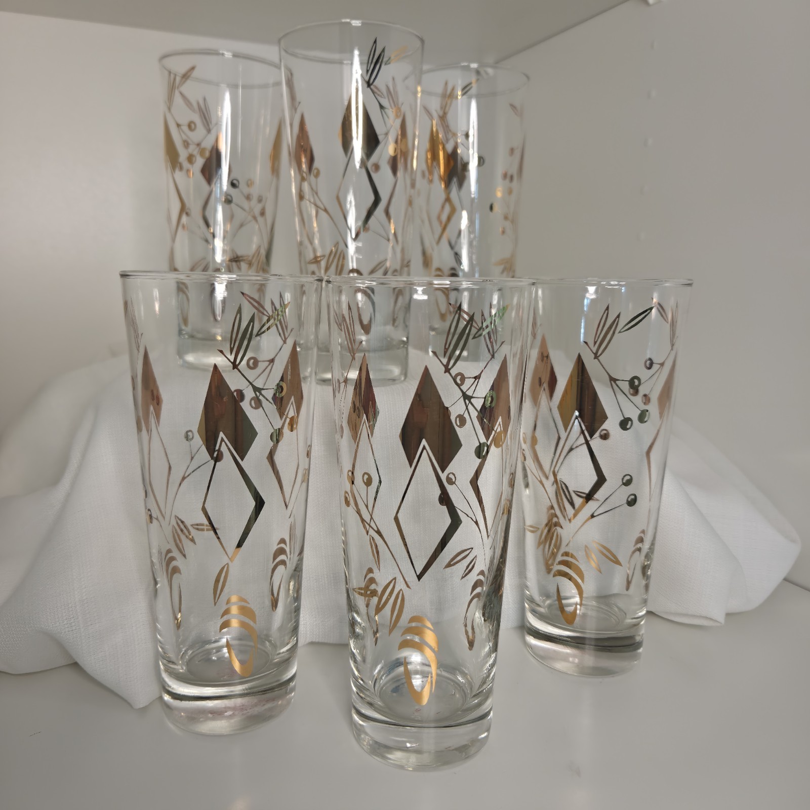 Pristine Vintage MCM Atomic Geometric Gold Highball Glasses - Set of 6  7\