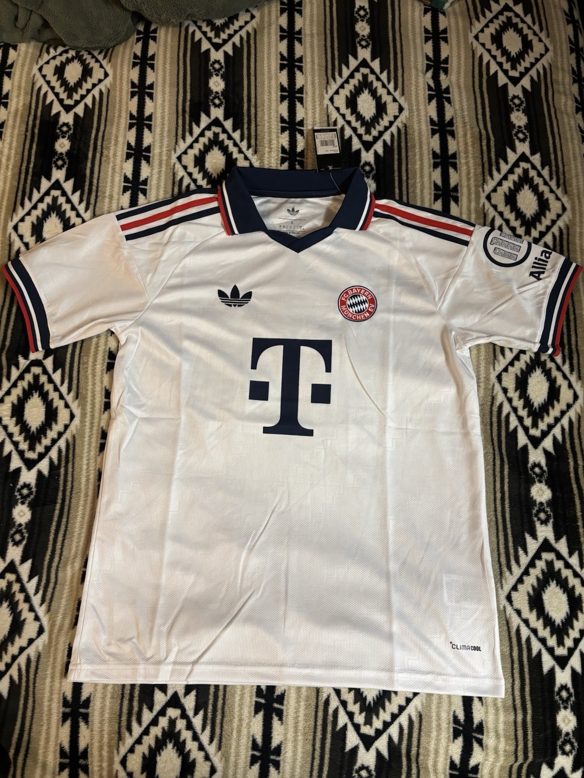 adidas FC Bayern Munich Soccer Jersey Shirt Size L White/Navy/Red 