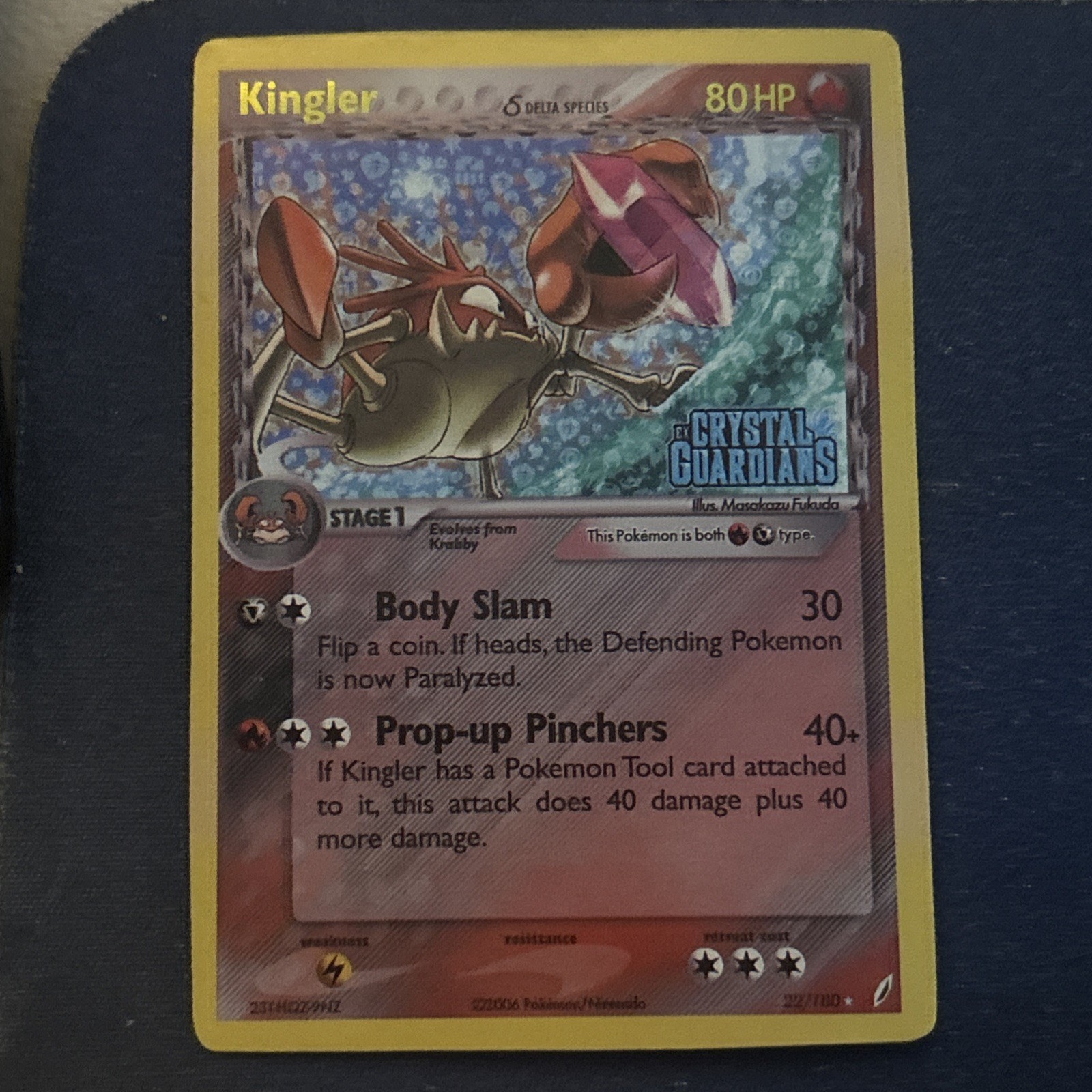 Kingler Delta Species 22/100 Reverse Holo Stamp EX Crystal Guardians MINT