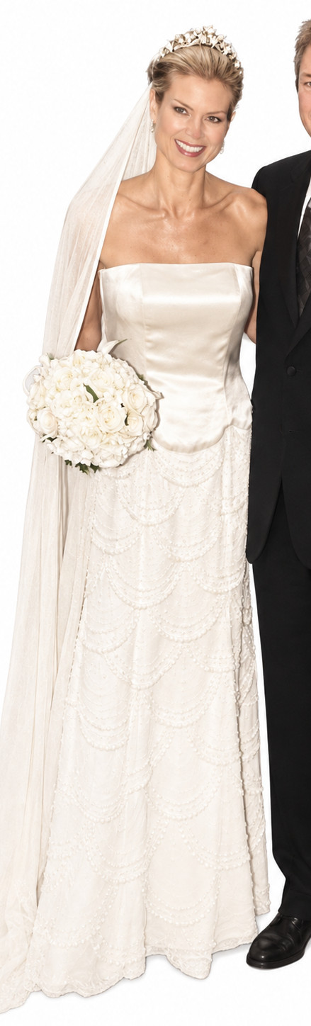 Stephen Yearick Couture 100% Silk Pearl-Draped Wedding Gown, Size 6, Ivory, 2000