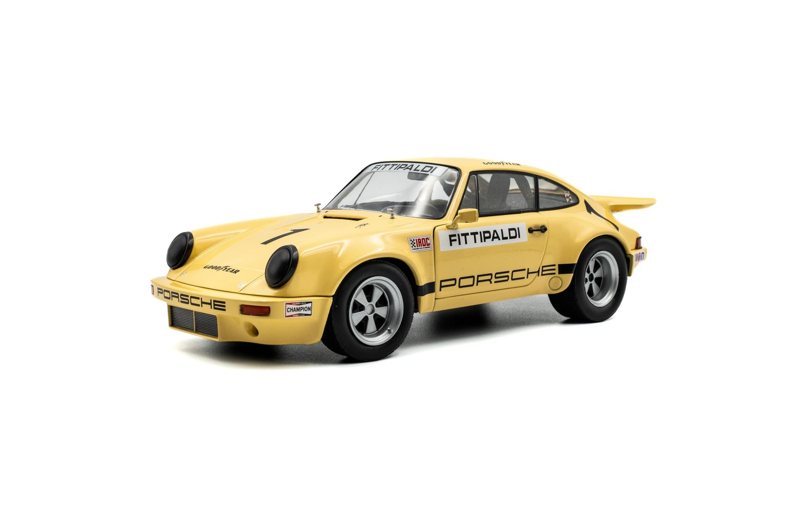 Solido 1:18 Scale Porsche 911 IROC Yellow #1 Fittipaldi 1974 Diecast Model Car