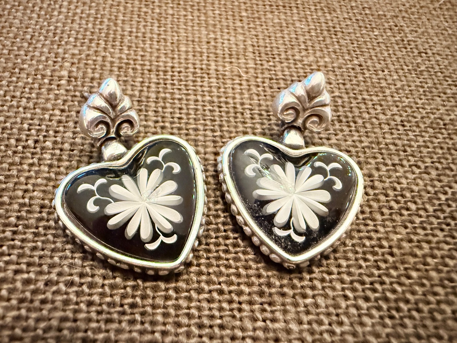 Brighton Water Lily Heart Earrings Black Brighton Water Lily Heart Earrings Black