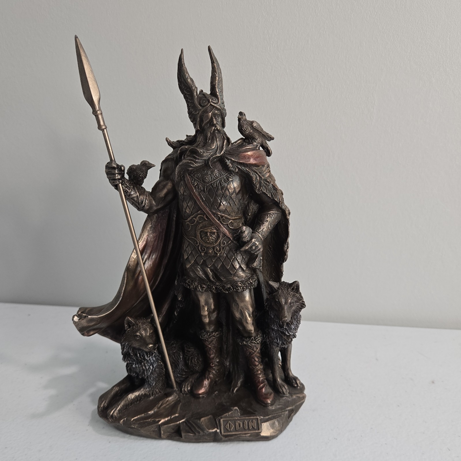 Odin Viking Norse Mythology God with Wolves Statue Antique Bronze Finish 9.5\